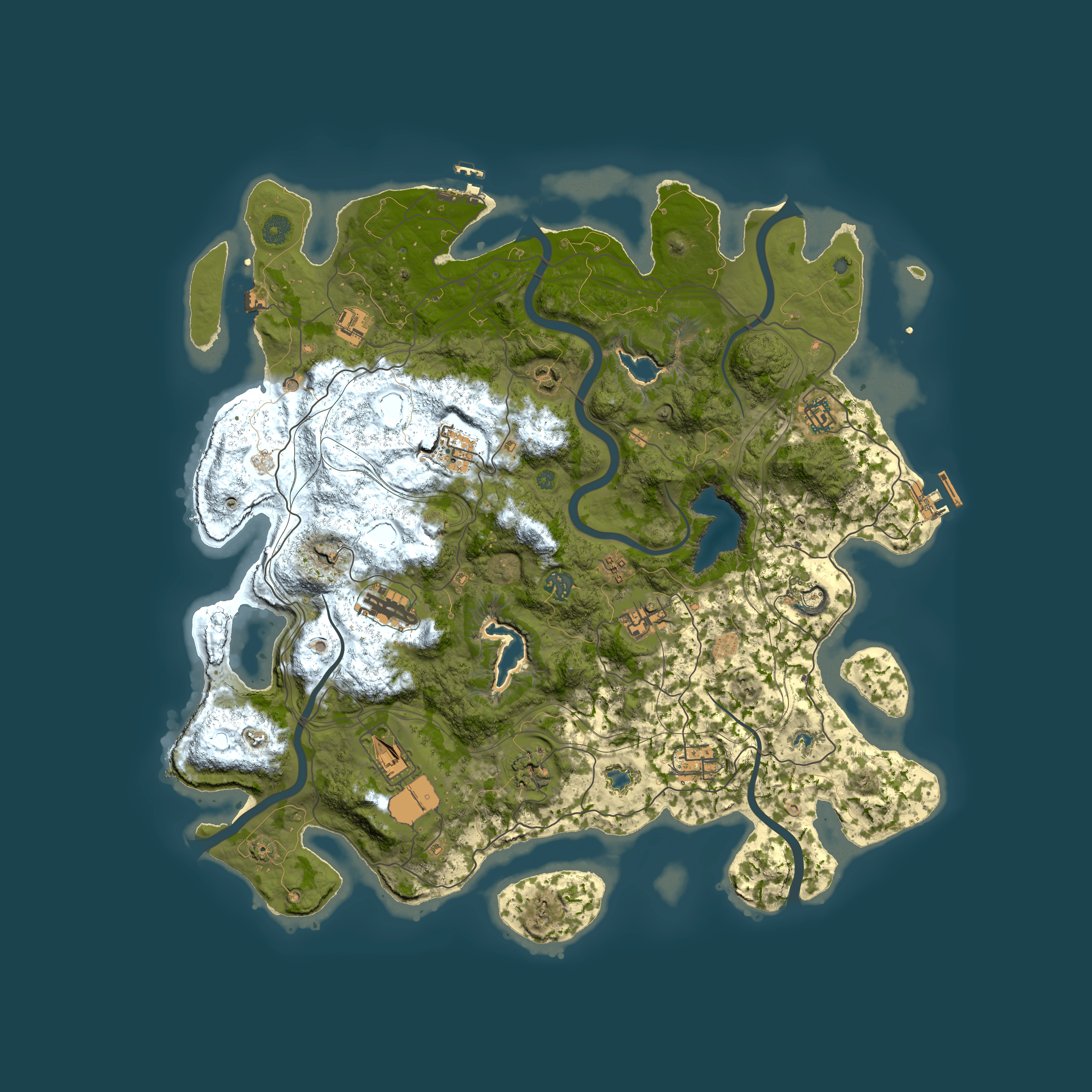 Full top-down render of Rust map seed 0, 4500x4500m