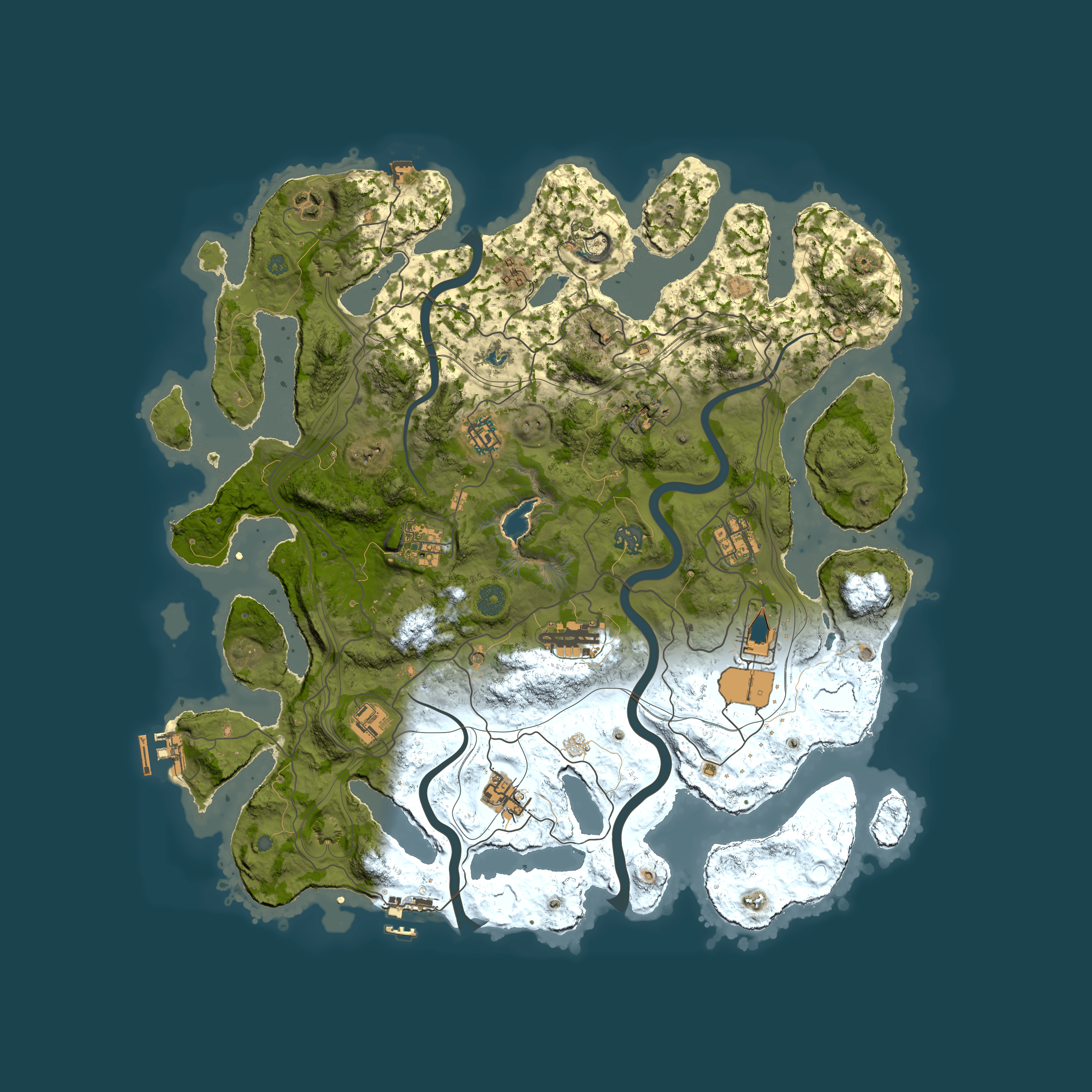 Full top-down render of Rust map seed 1, 4200x4200m