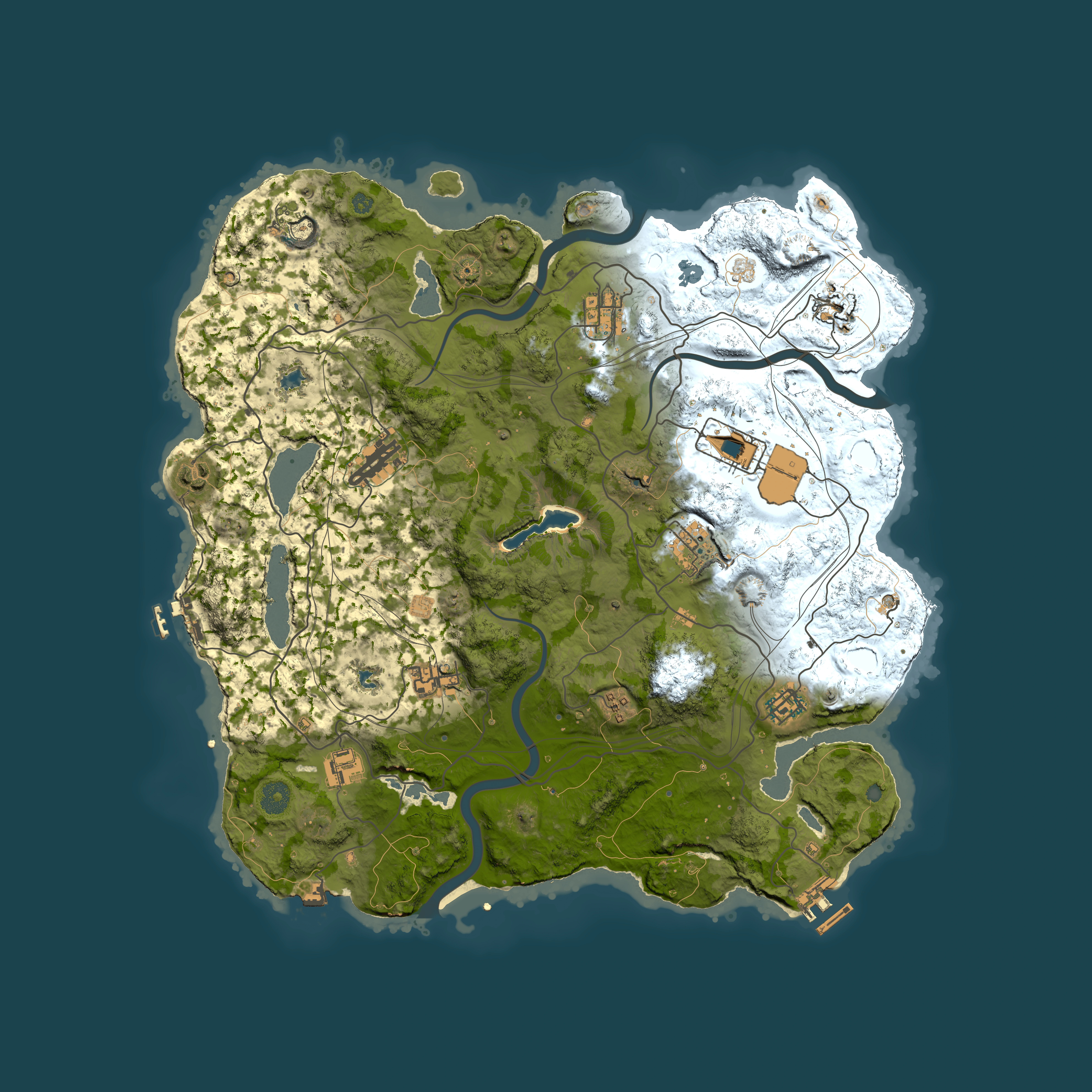 Full top-down render of Rust map seed 358563783, 4000x4000m