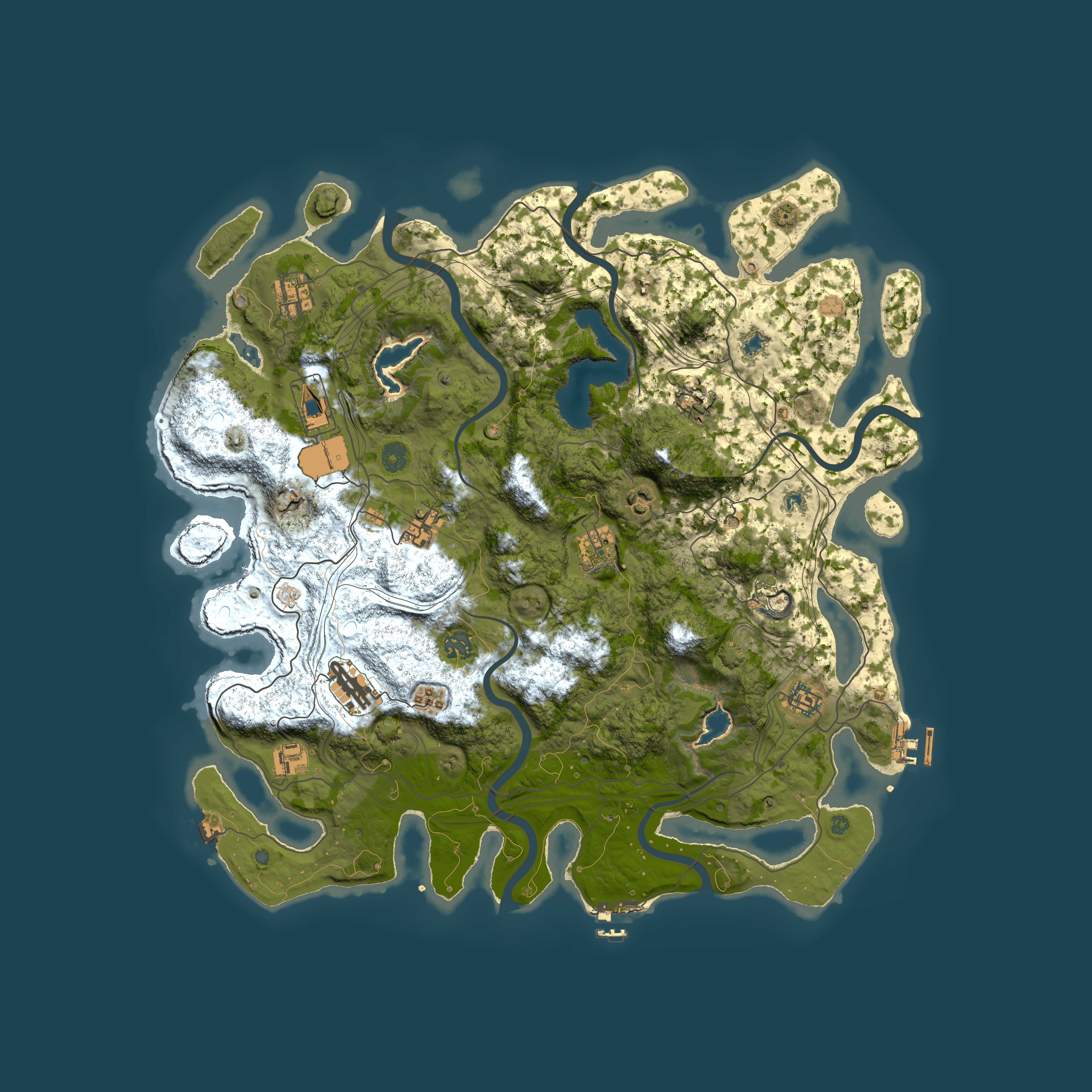 Full top-down render of Rust map seed 0, 4500x4500m
