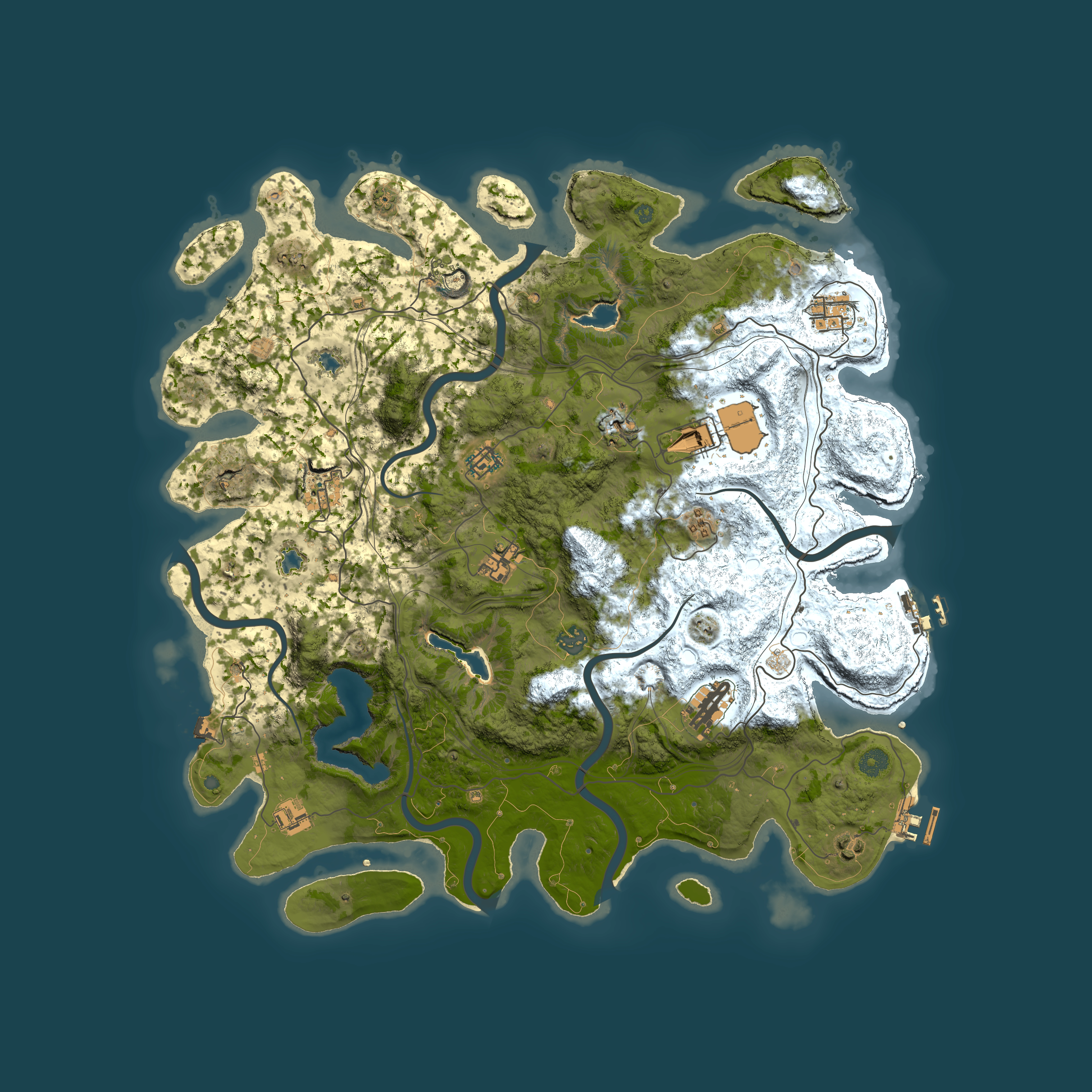 Full top-down render of Rust map seed 0, 4500x4500m