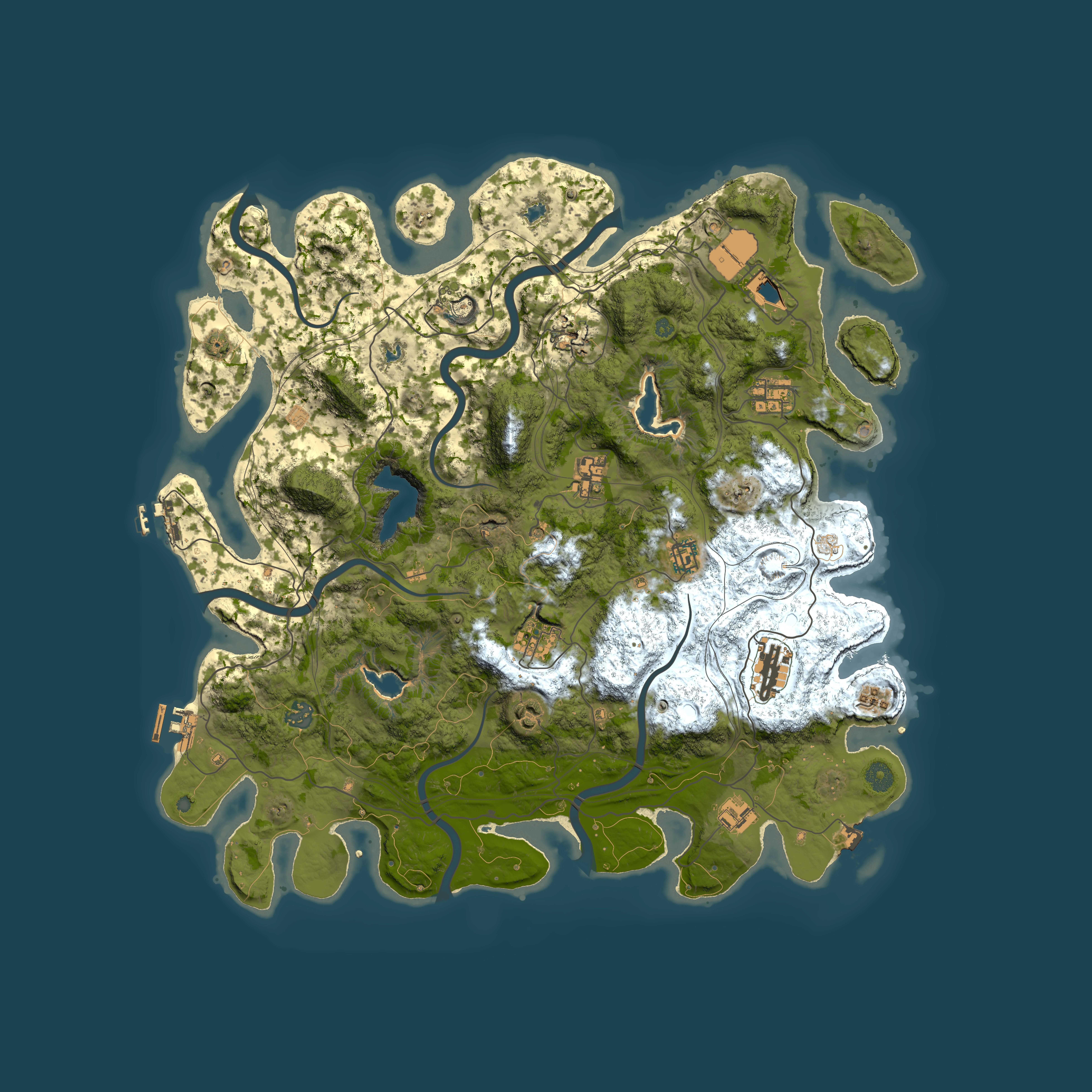 Full top-down render of Rust map seed 0, 4500x4500m