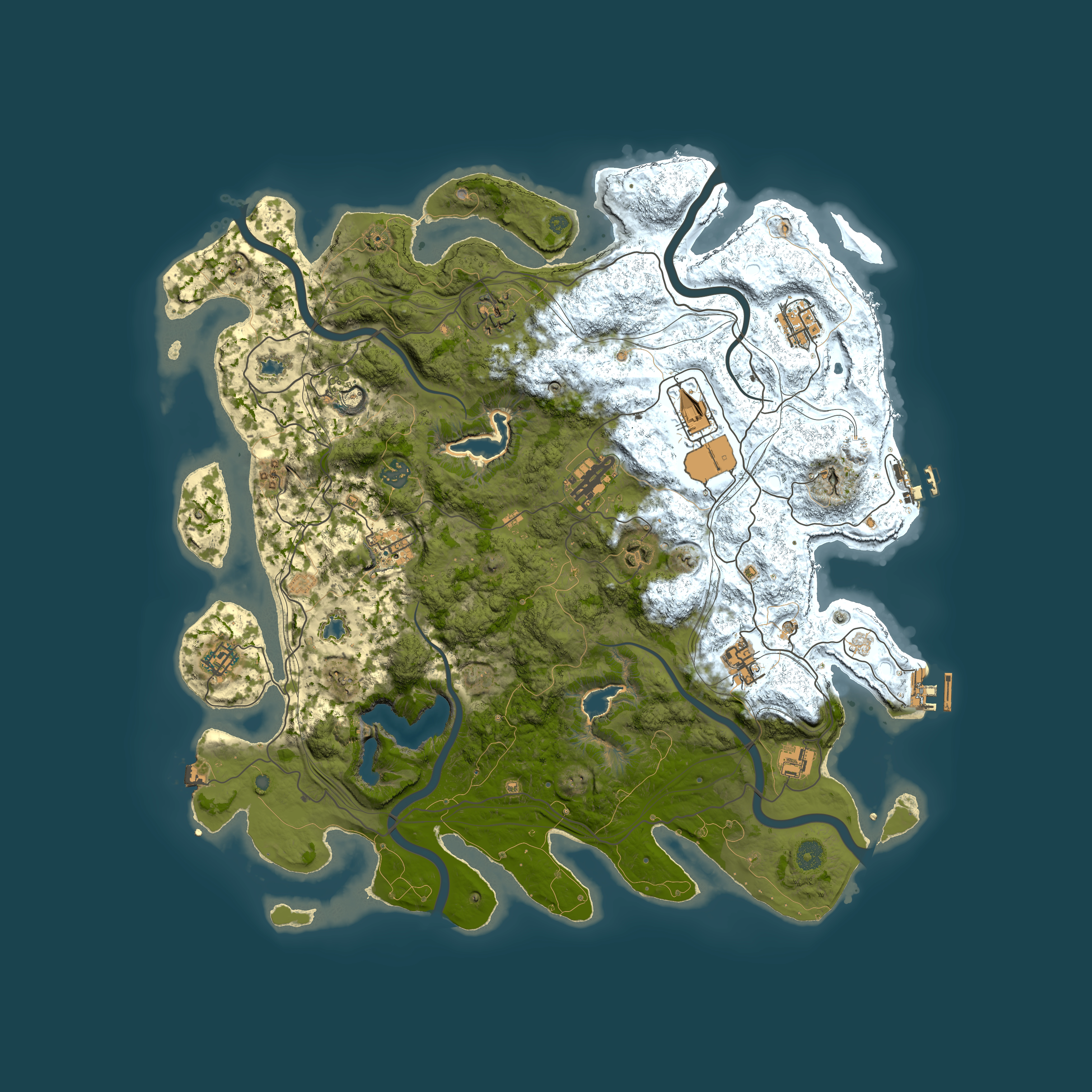Full top-down render of Rust map seed 0, 4500x4500m