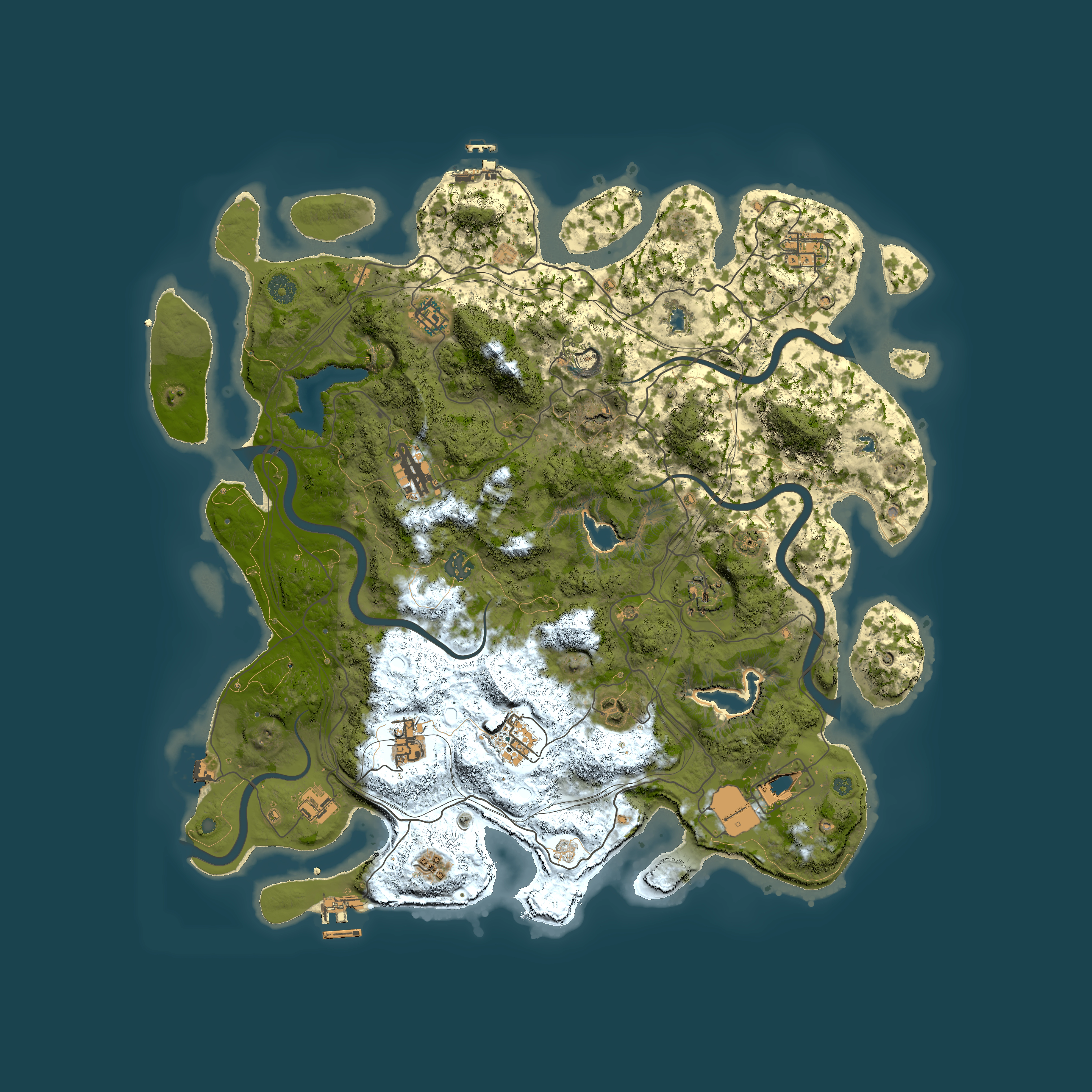 Full top-down render of Rust map seed 0, 4500x4500m