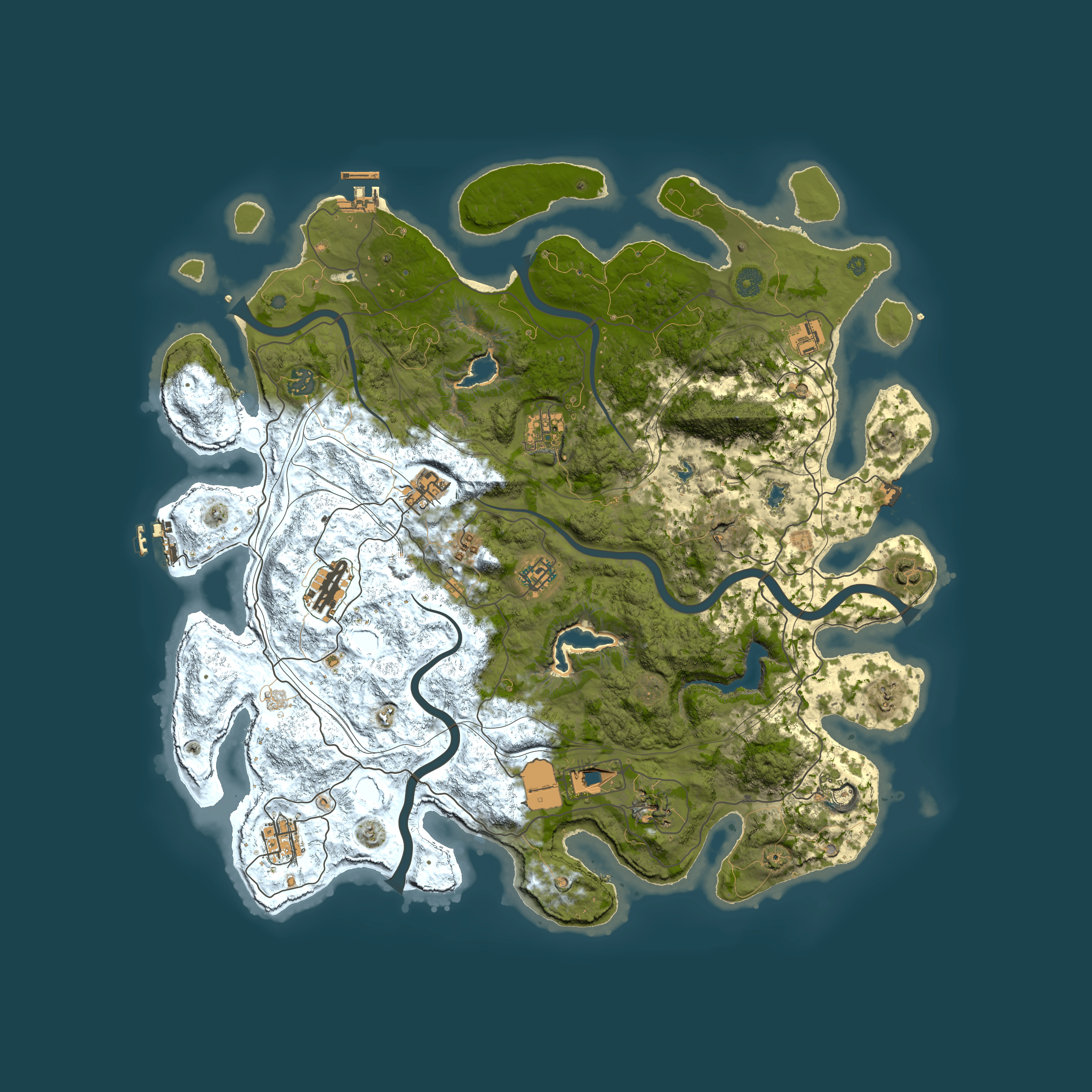 Full top-down render of Rust map seed 0, 4500x4500m