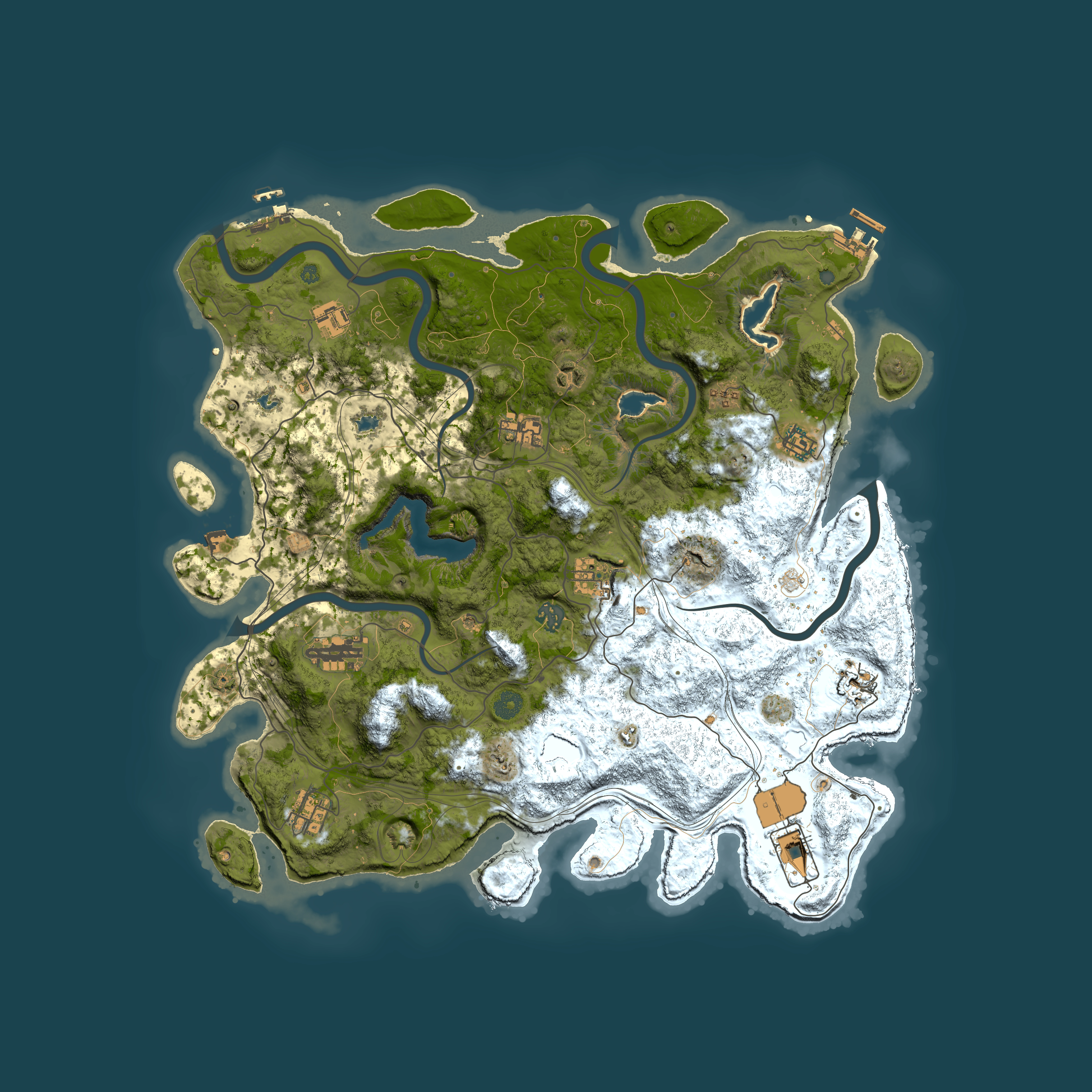 Full top-down render of Rust map seed 0, 4500x4500m