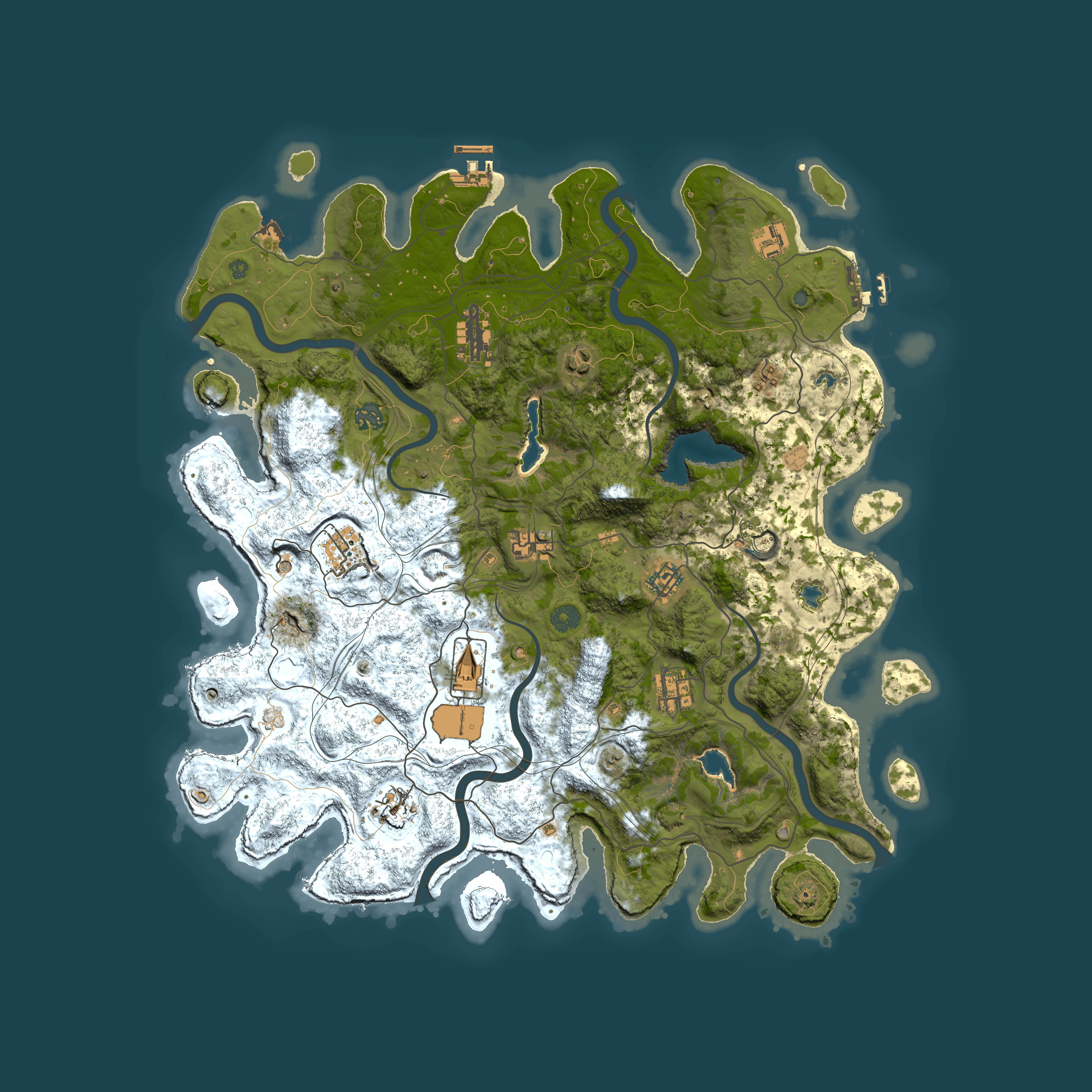 Full top-down render of Rust map seed 0, 4500x4500m