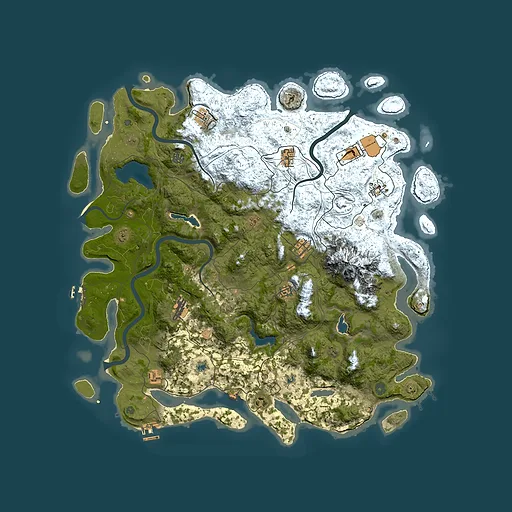 Rust map seed 0, 5000x5000m top-down preview