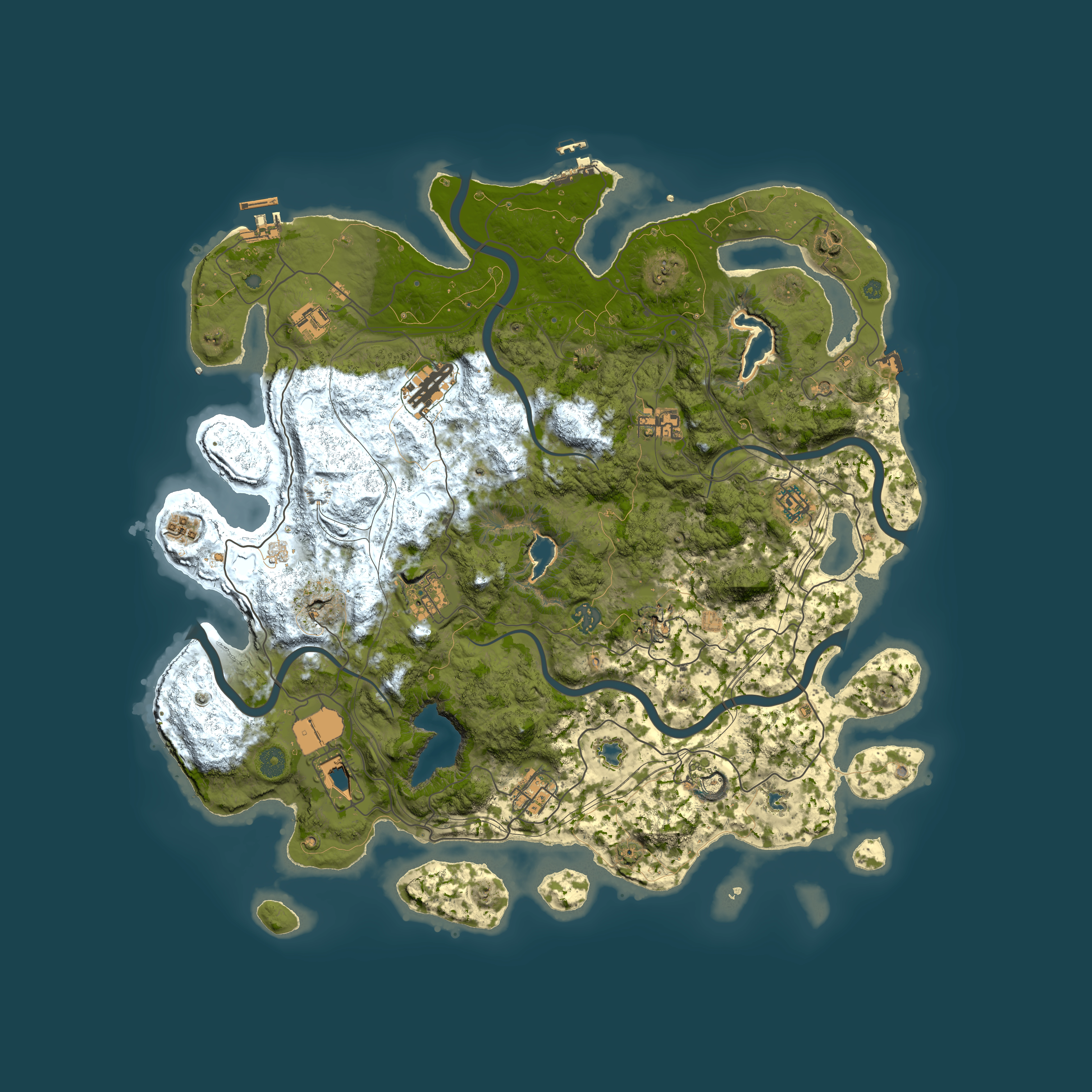 Full top-down render of Rust map seed 0, 4500x4500m