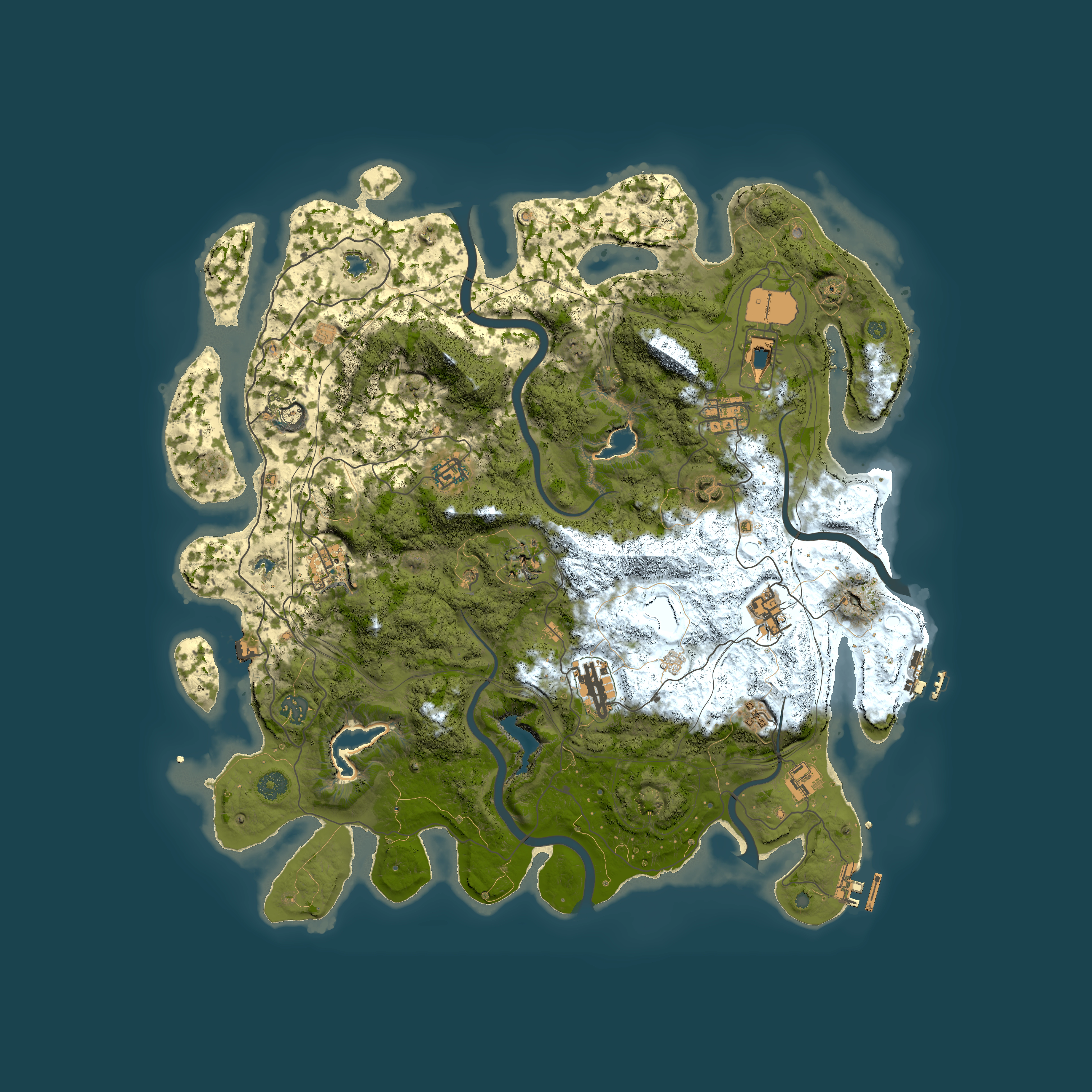Full top-down render of Rust map seed 0, 4500x4500m