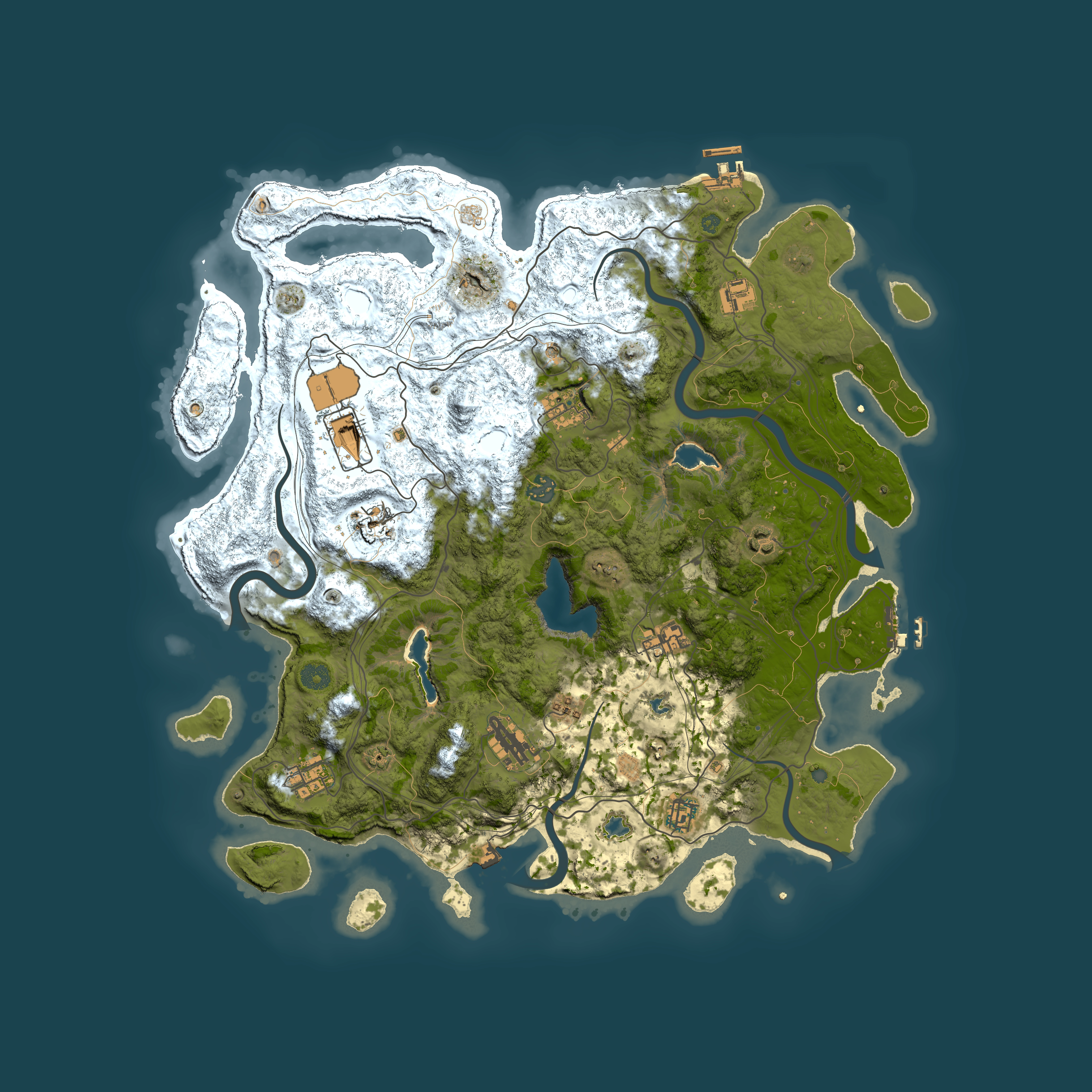 Full top-down render of Rust map seed 0, 4500x4500m