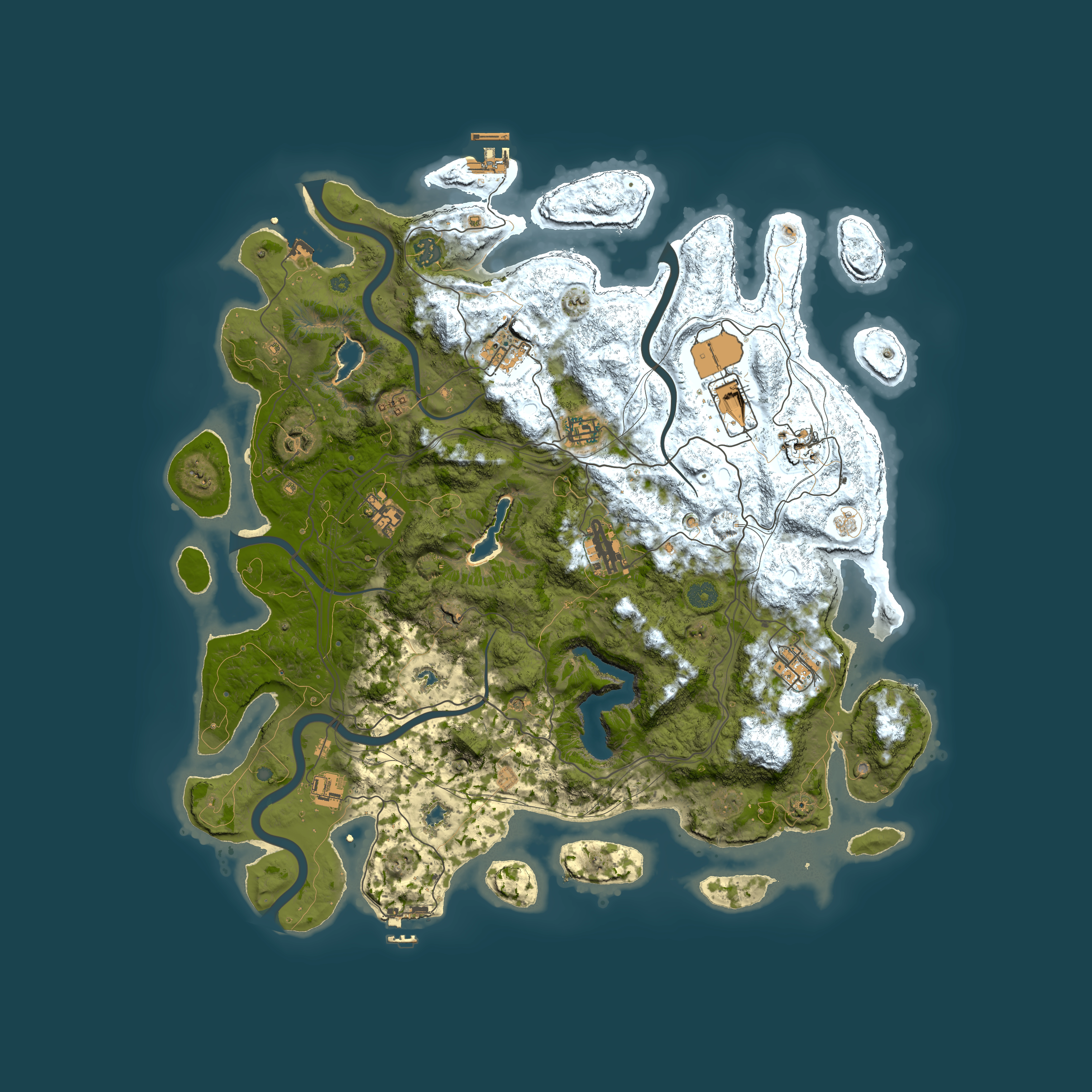 Full top-down render of Rust map seed 0, 4500x4500m