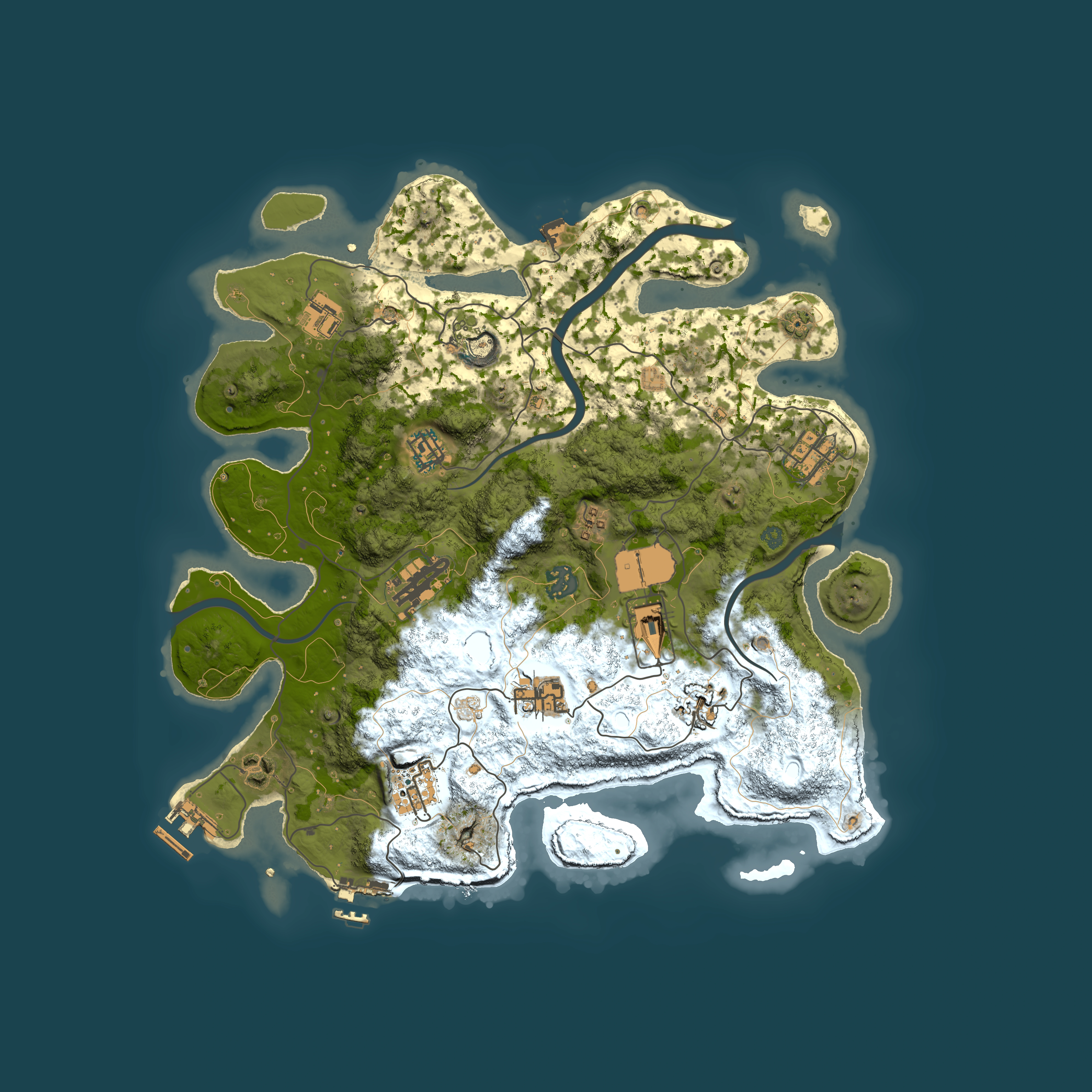 Full top-down render of Rust map seed 1456023742, 3700x3700m