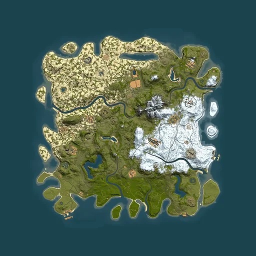Rust map seed 0, 5000x5000m top-down preview