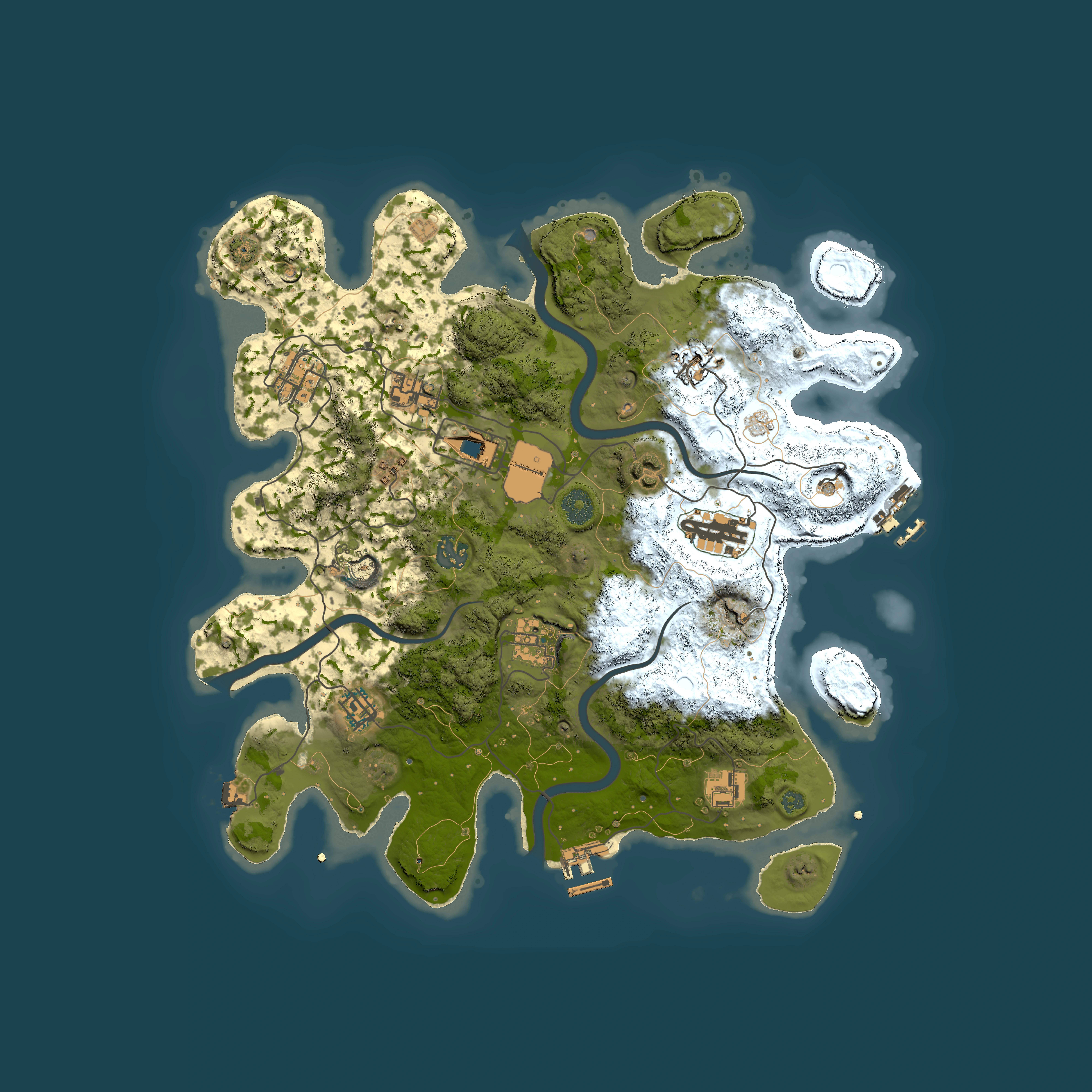 Full top-down render of Rust map seed 9279, 3750x3750m