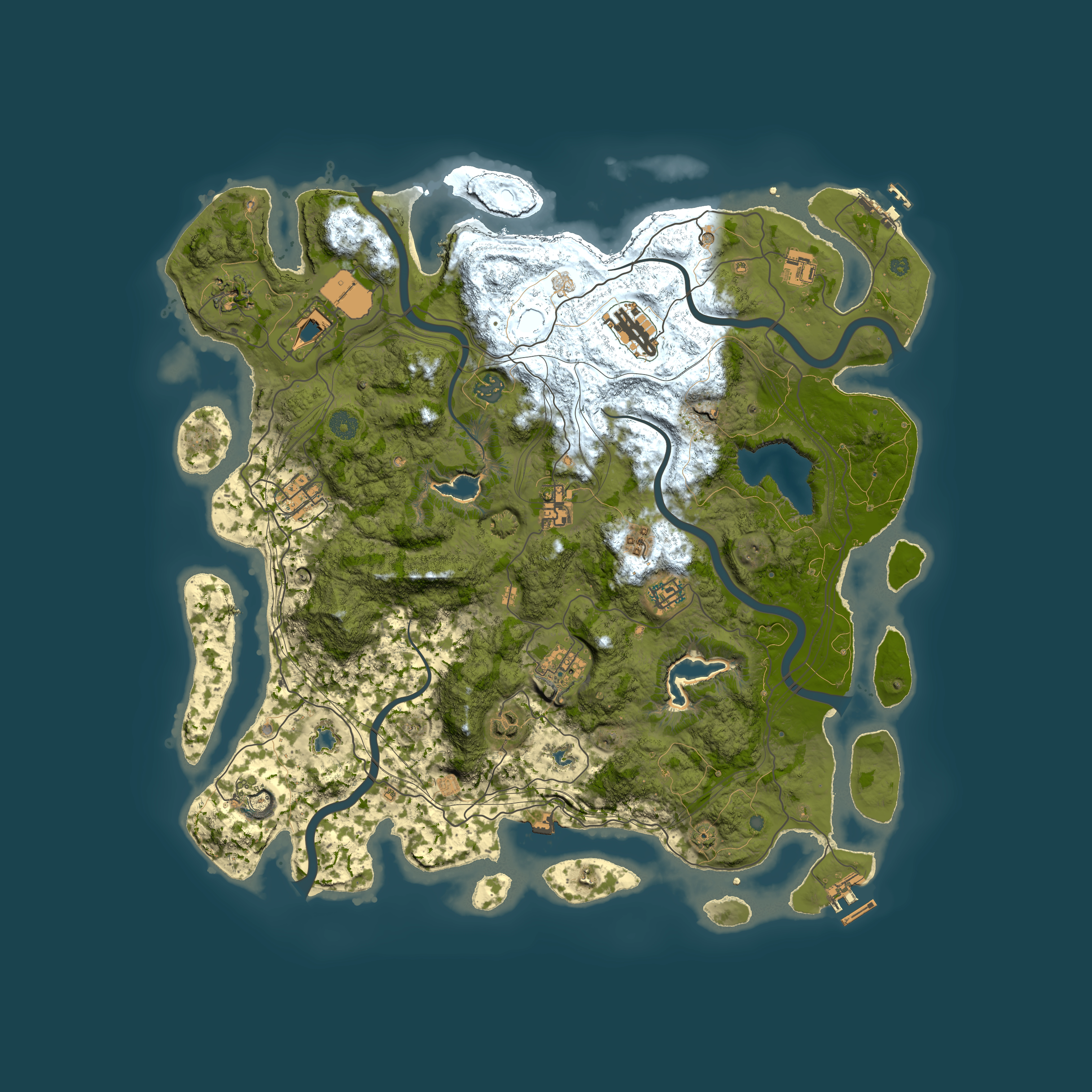 Full top-down render of Rust map seed 0, 4500x4500m