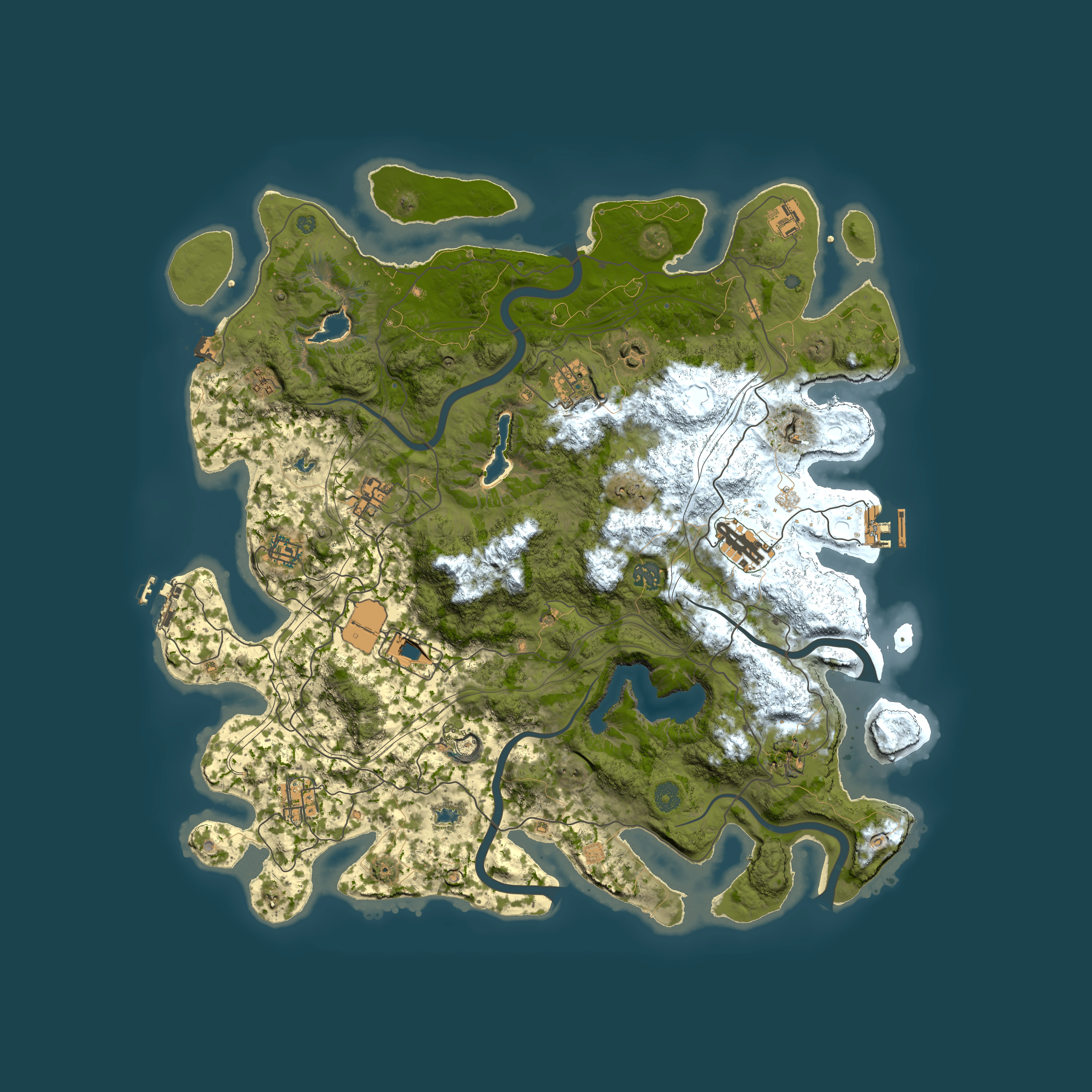 Full top-down render of Rust map seed 0, 4500x4500m