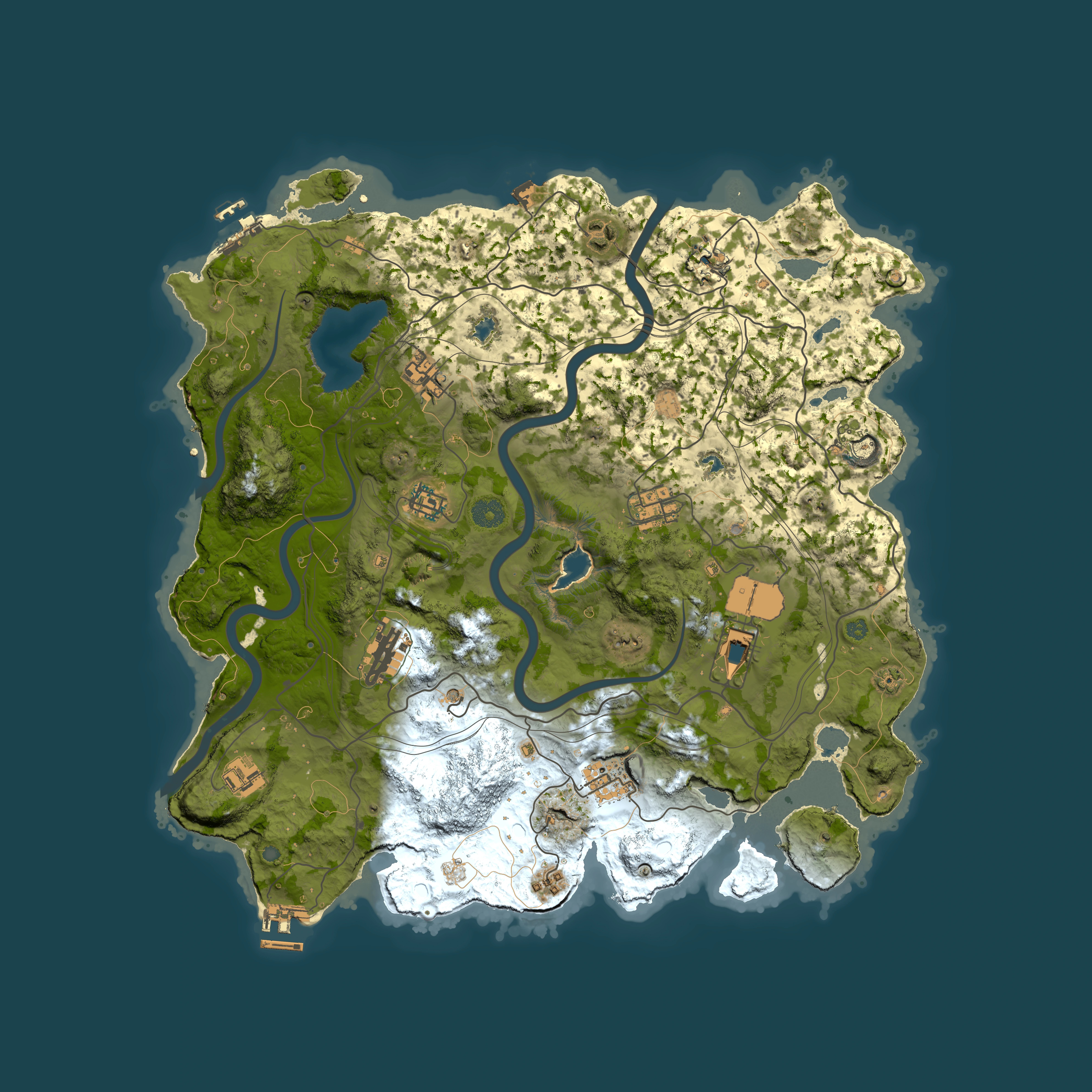 Full top-down render of Rust map seed 372076103, 4000x4000m