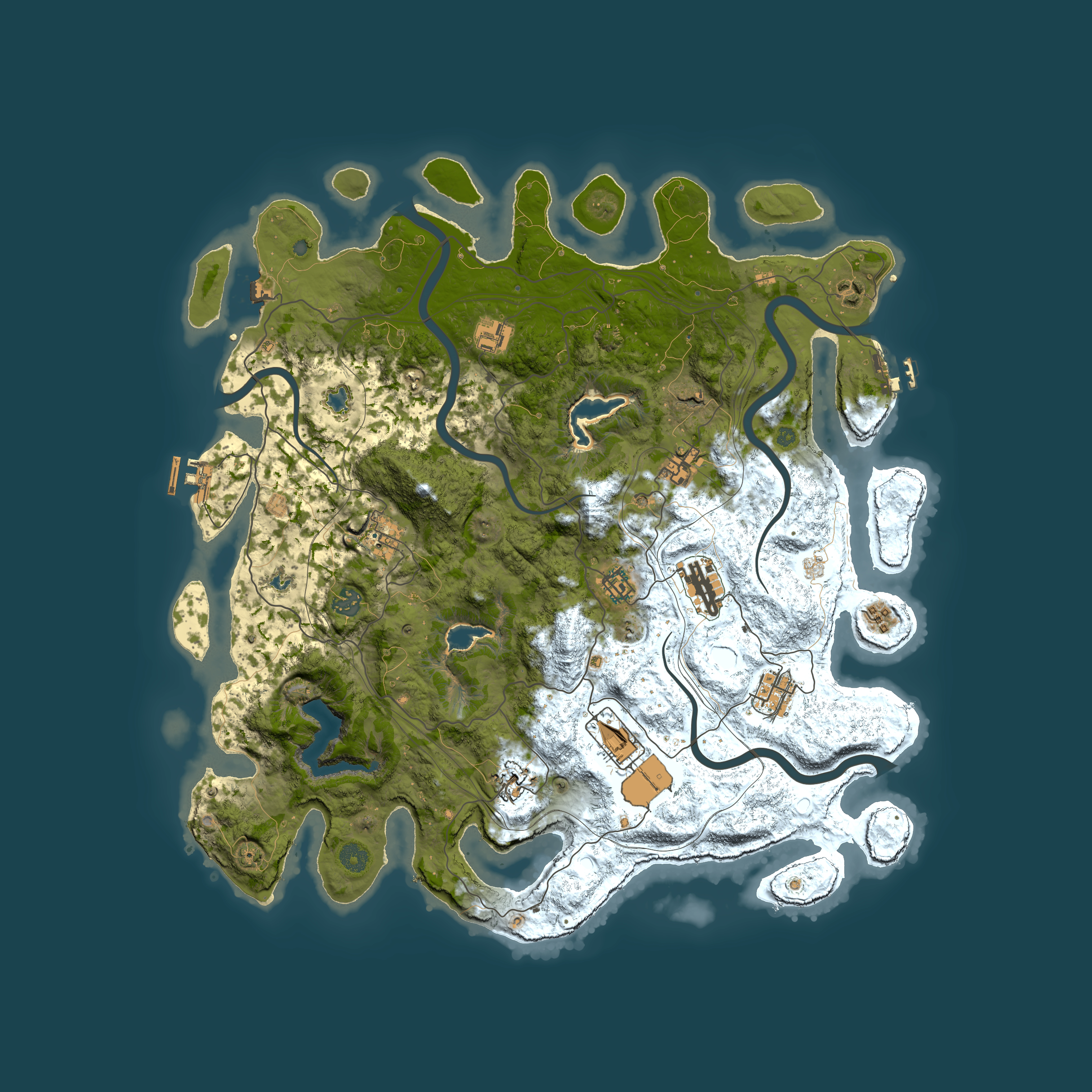 Full top-down render of Rust map seed 0, 4500x4500m