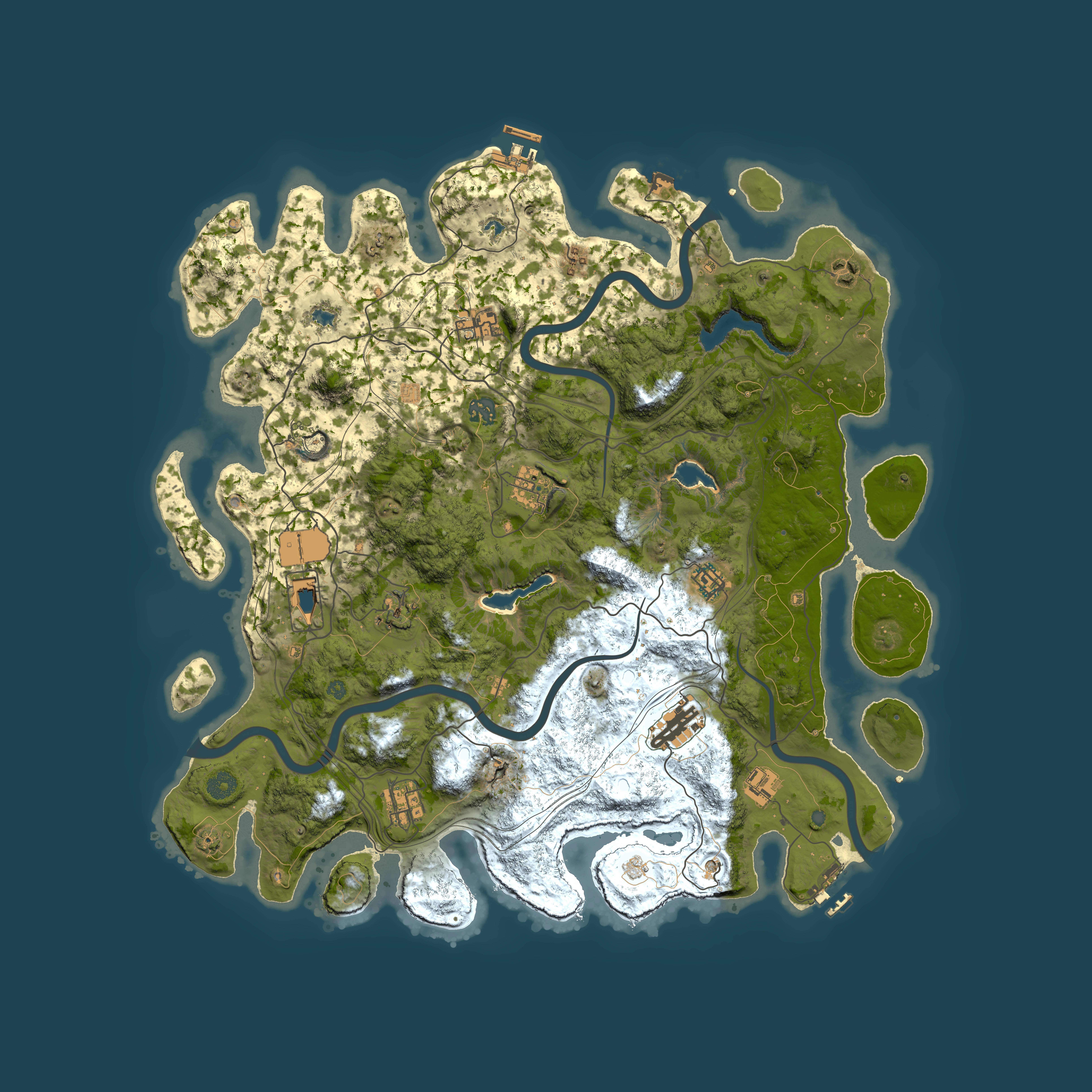 Full top-down render of Rust map seed 0, 4500x4500m