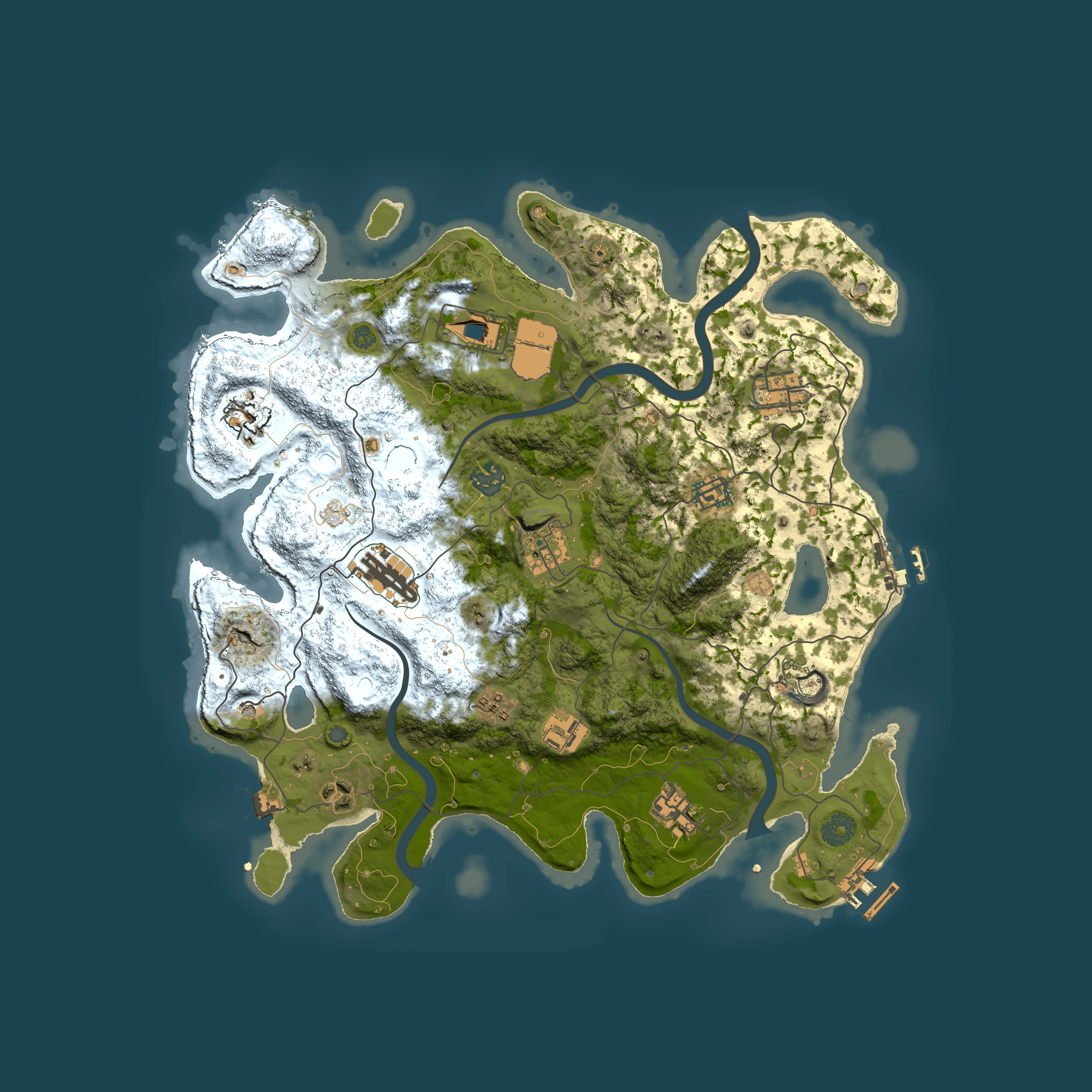 Full top-down render of Rust map seed 0, 3750x3750m