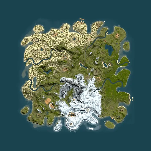 Rust map seed 0, 5000x5000m top-down preview