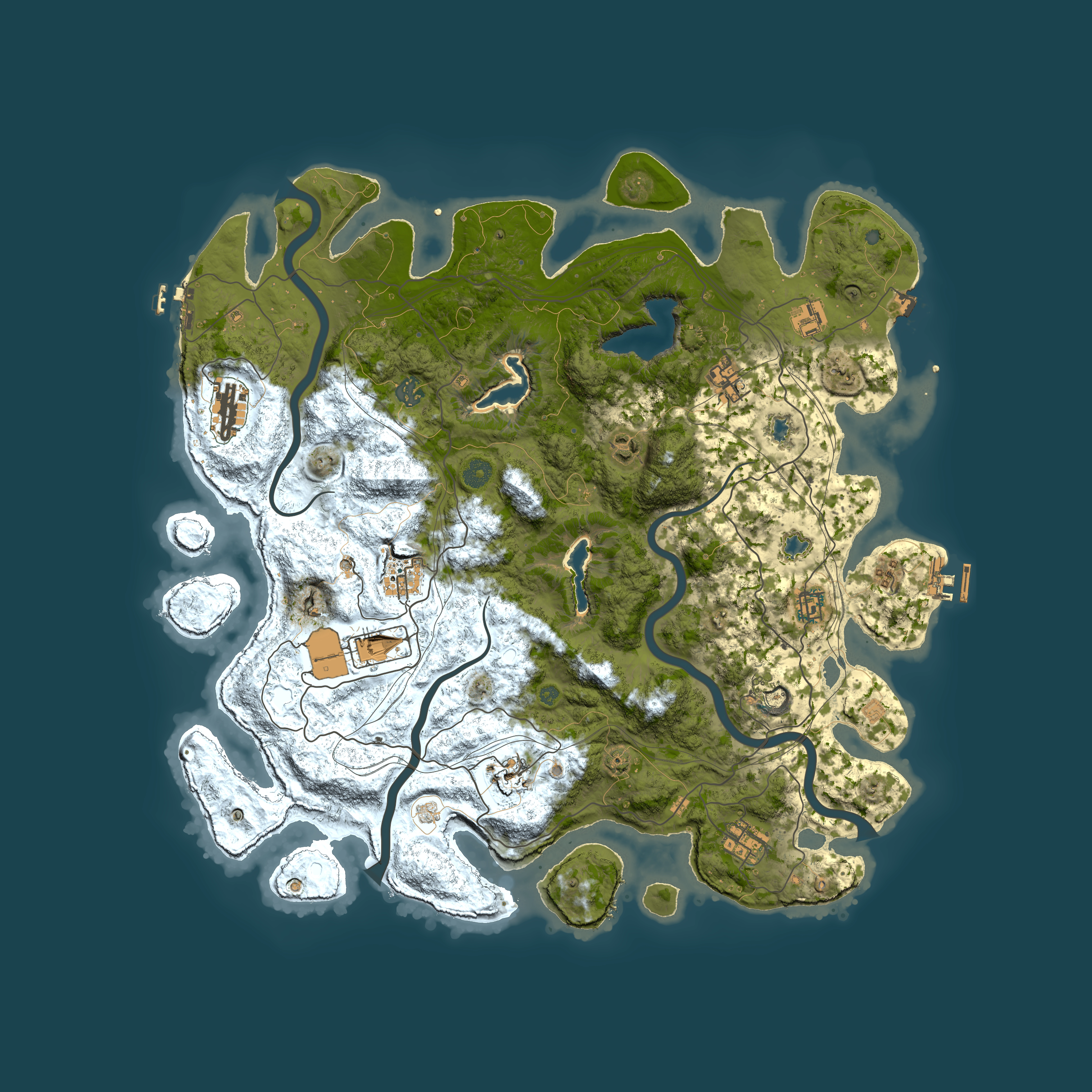 Full top-down render of Rust map seed 0, 4500x4500m