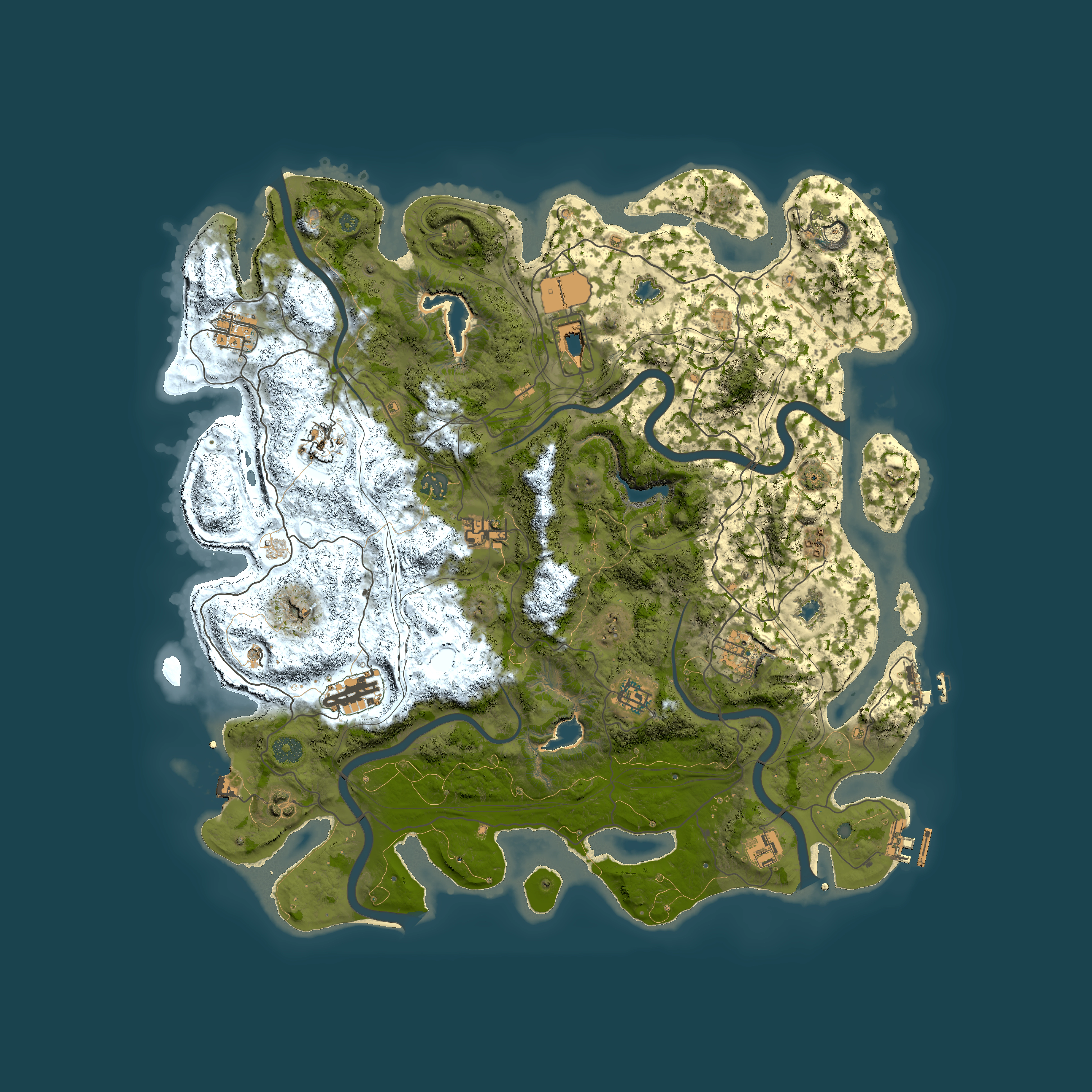 Full top-down render of Rust map seed 0, 4500x4500m