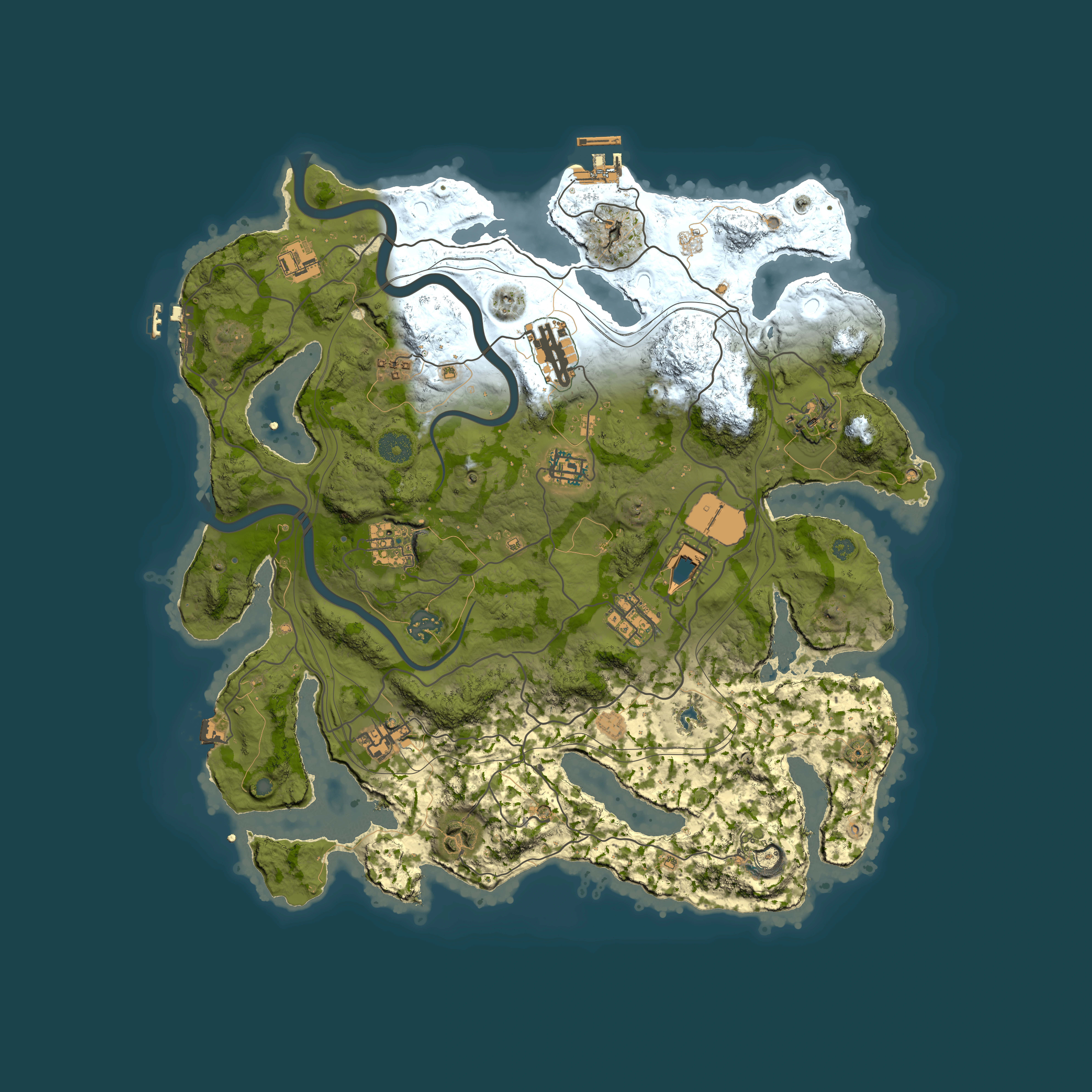 Full top-down render of Rust map seed 1337, 3850x3850m