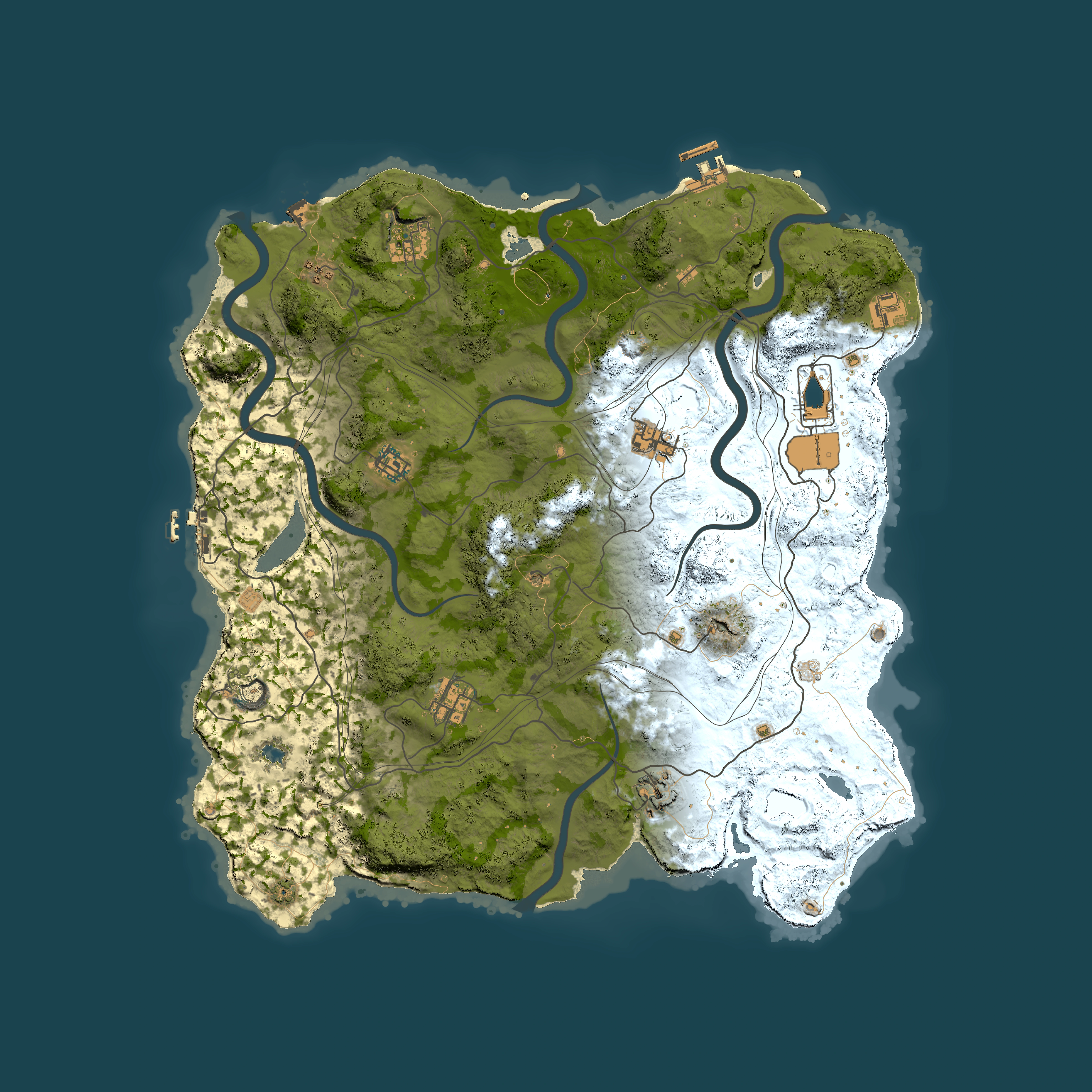 Full top-down render of Rust map seed 1827, 4250x4250m