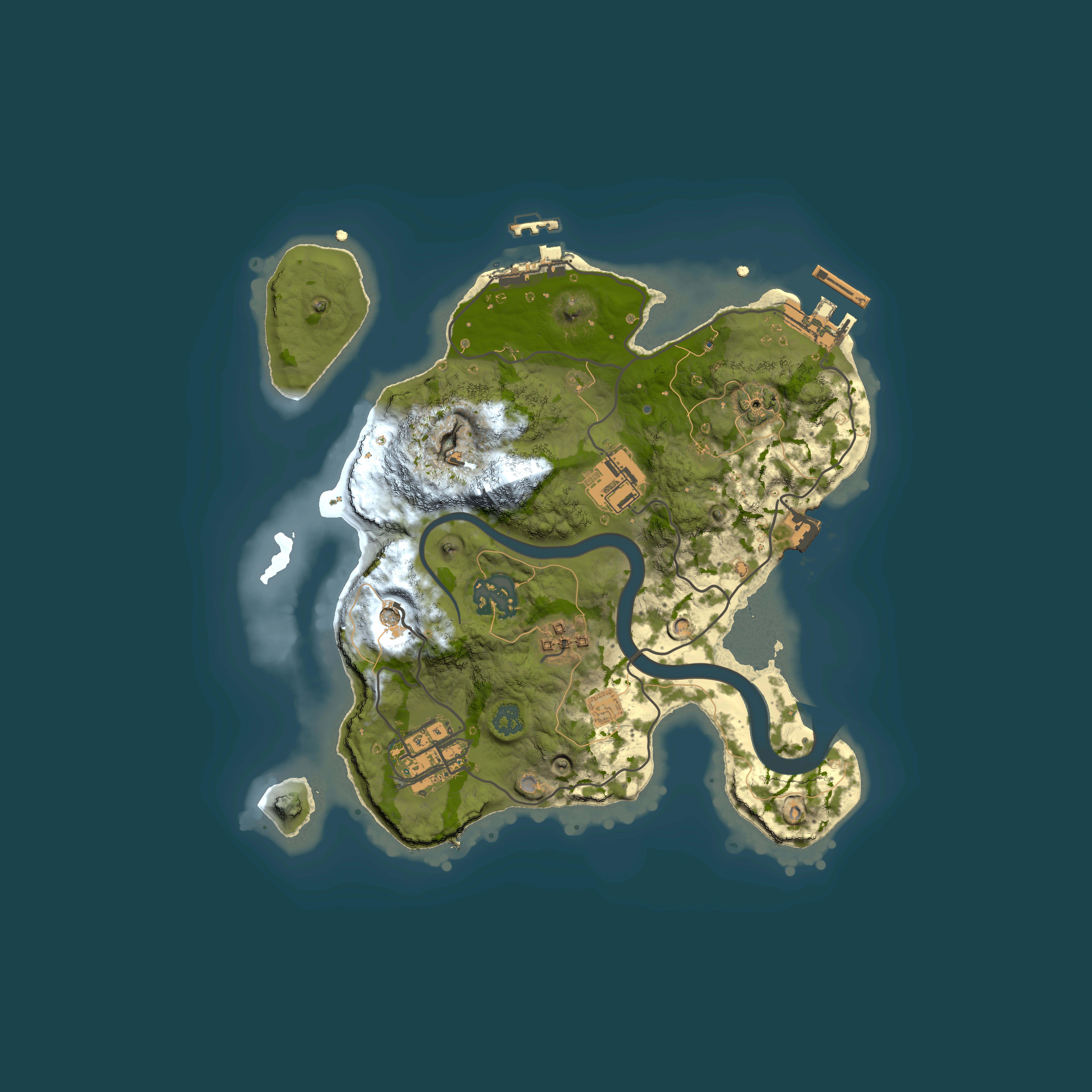 Full top-down render of Rust map seed 3343800, 2500x2500m
