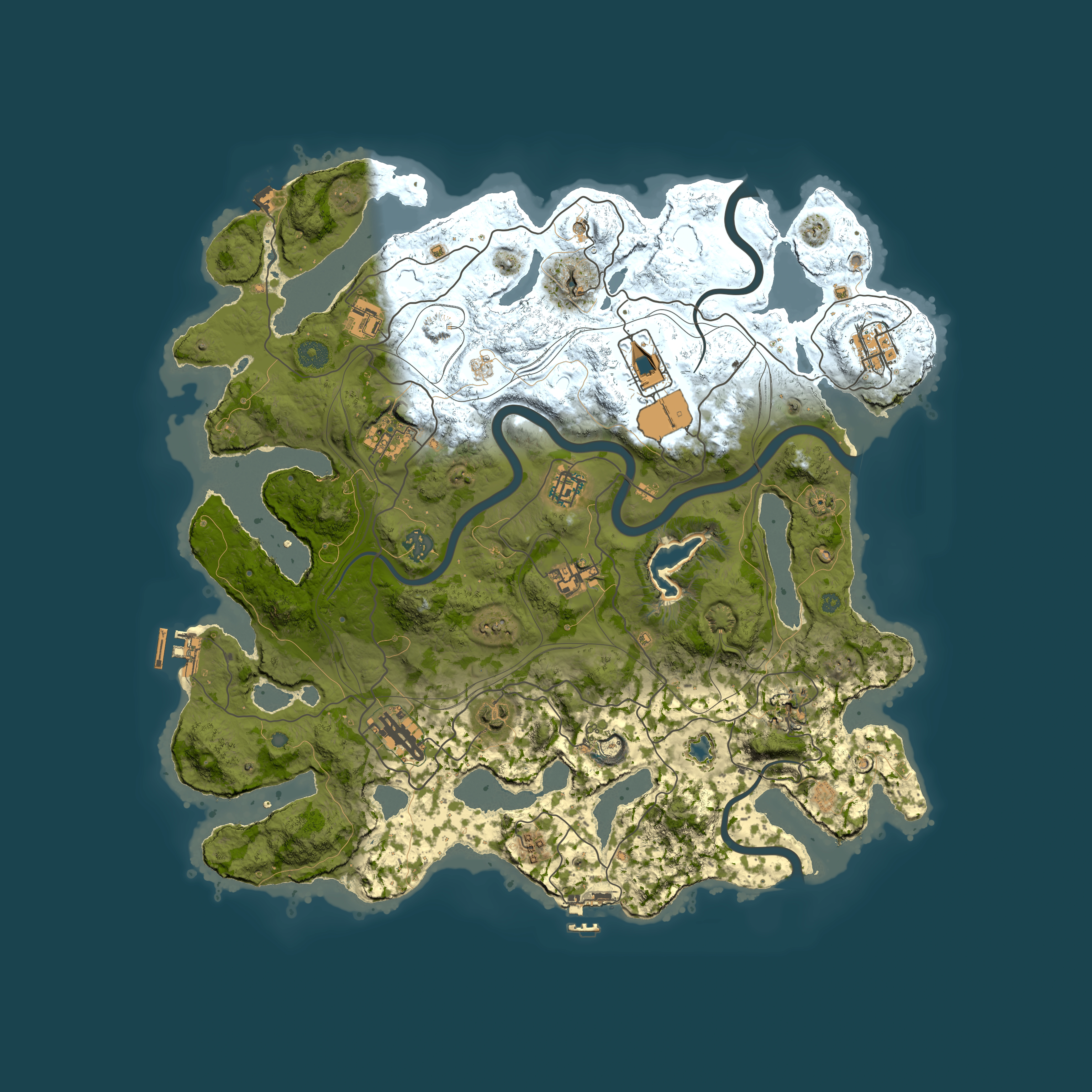 Full top-down render of Rust map seed 1, 4200x4200m