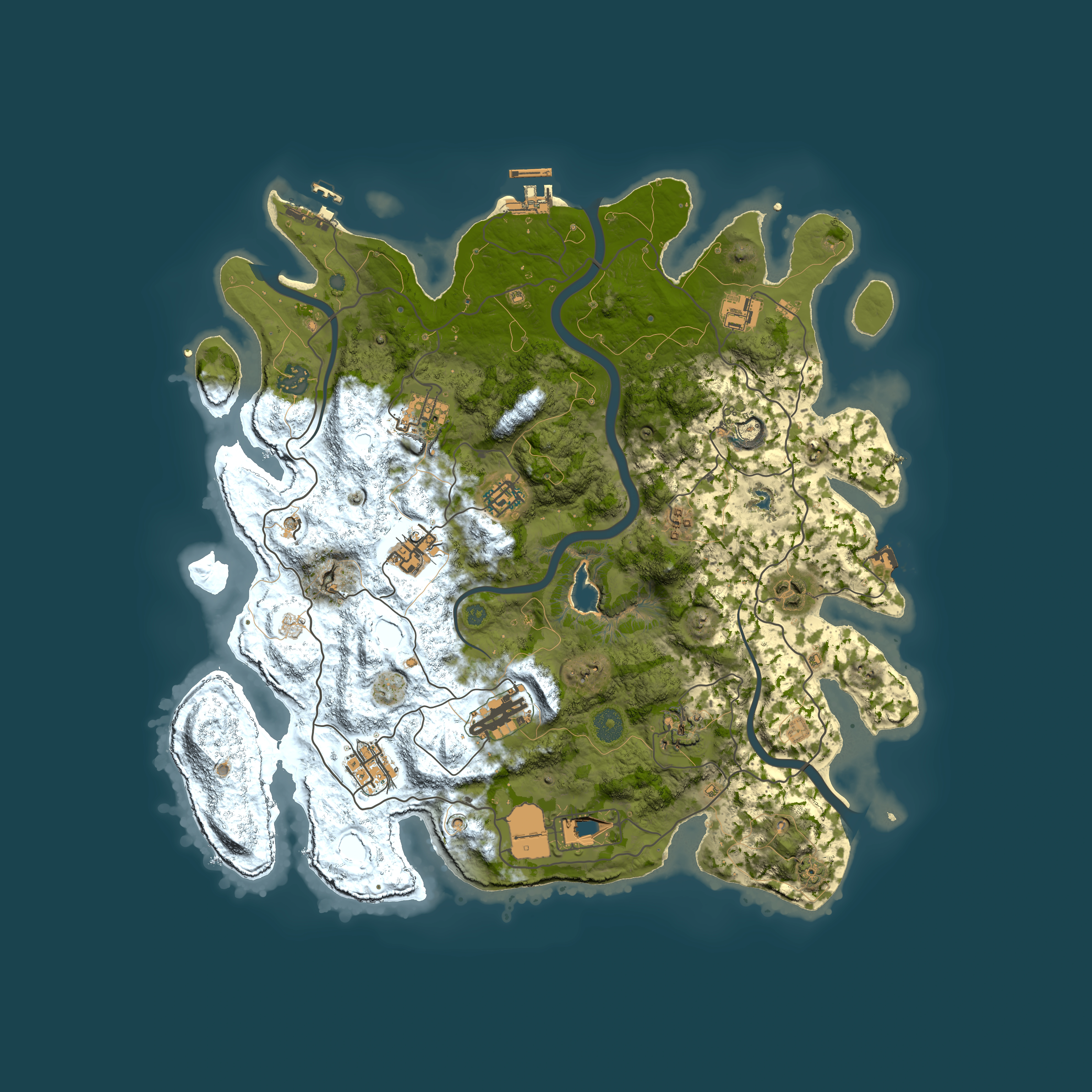 Full top-down render of Rust map seed 2068821622, 4000x4000m
