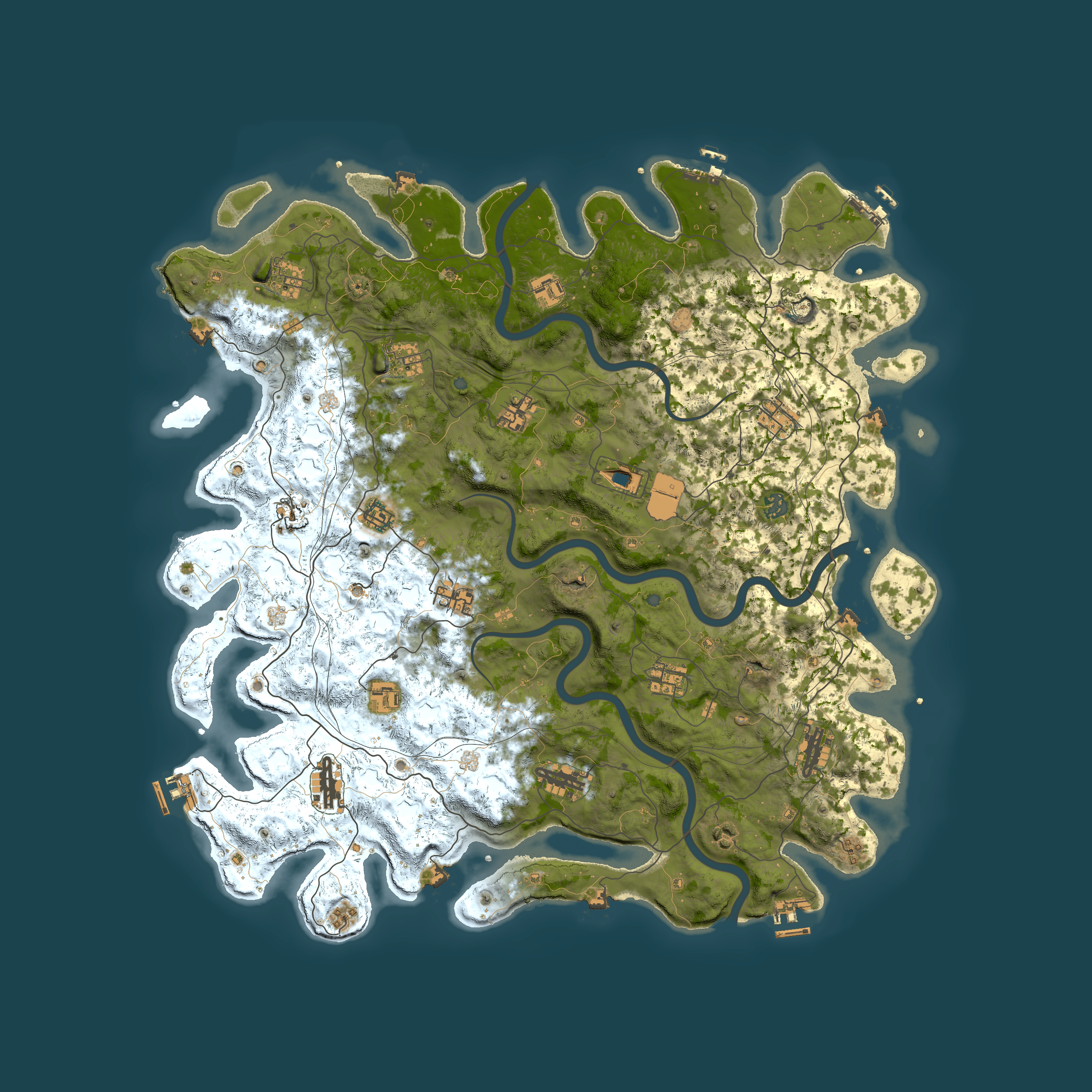Full top-down render of Rust map seed 243582523, 4999x4999m