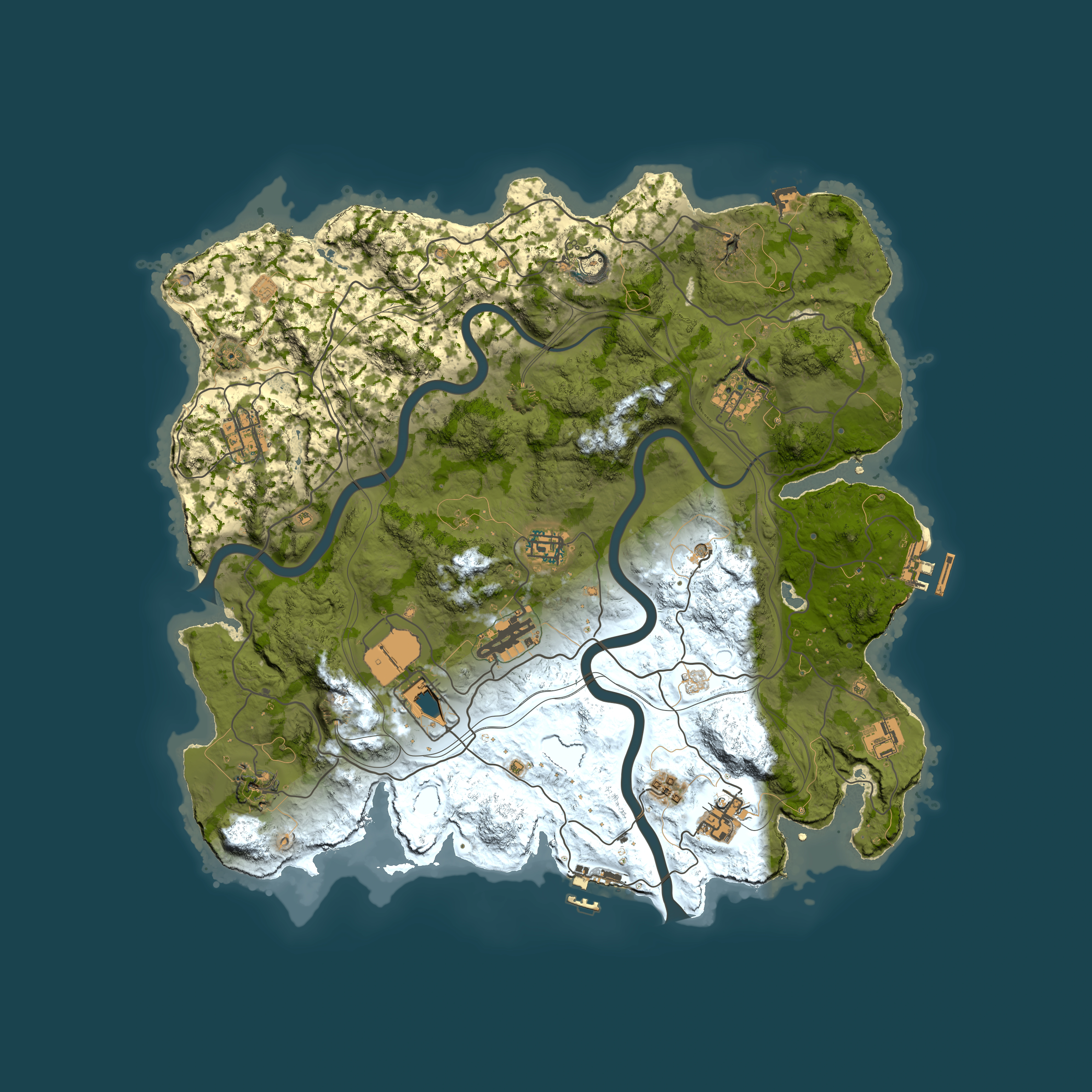Full top-down render of Rust map seed 2885, 3900x3900m