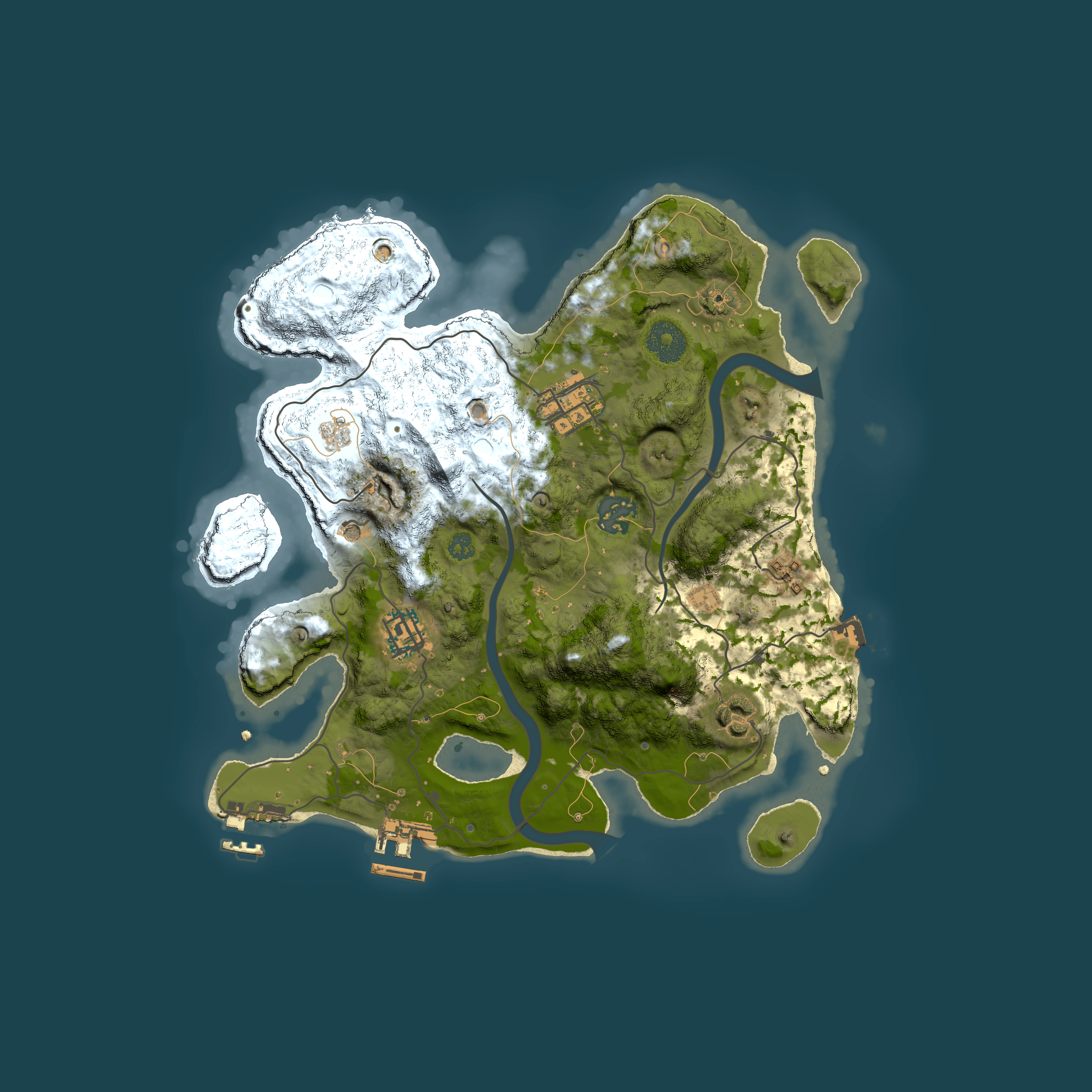 Full top-down render of Rust map seed 1326132470, 3000x3000m